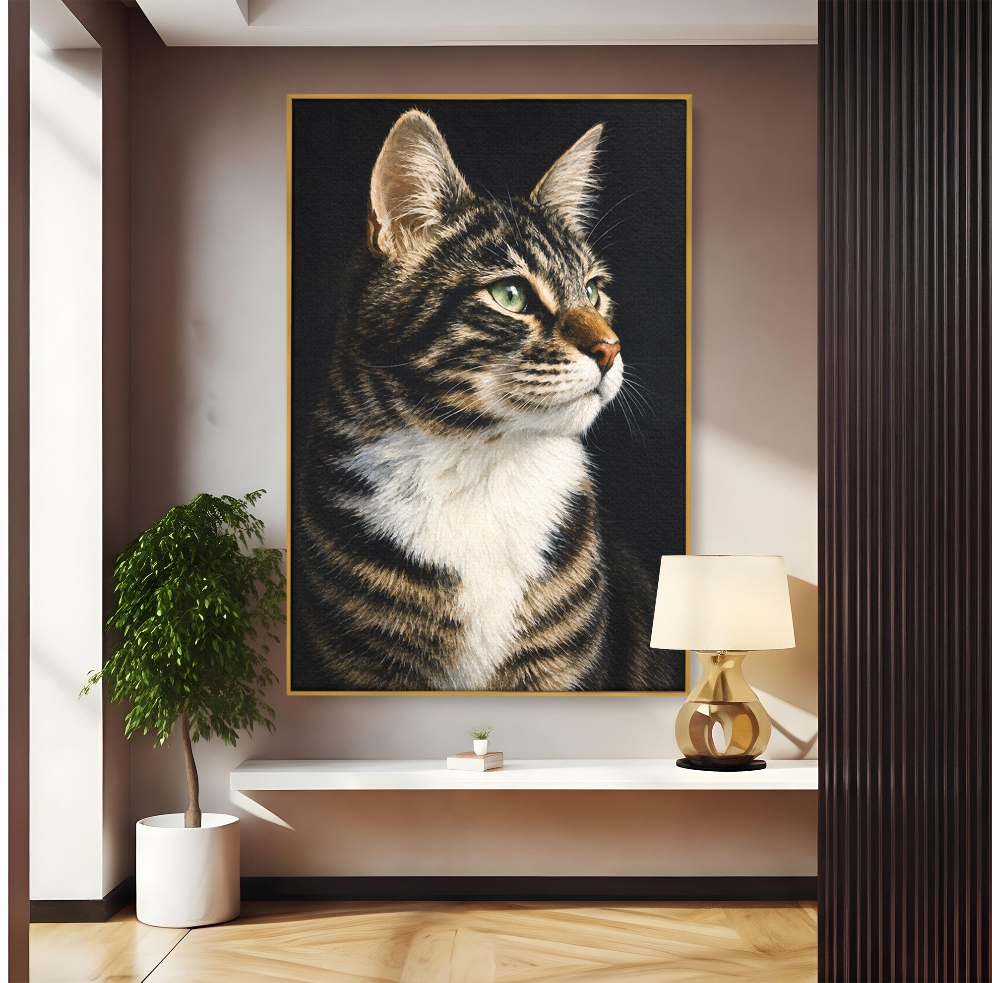 Tablou Canvas Premium LuxCanva® M1596, Pisica Privind In Departare, Pisica, Animale, Portret, Realism, Dormitor, Culori Vibrante