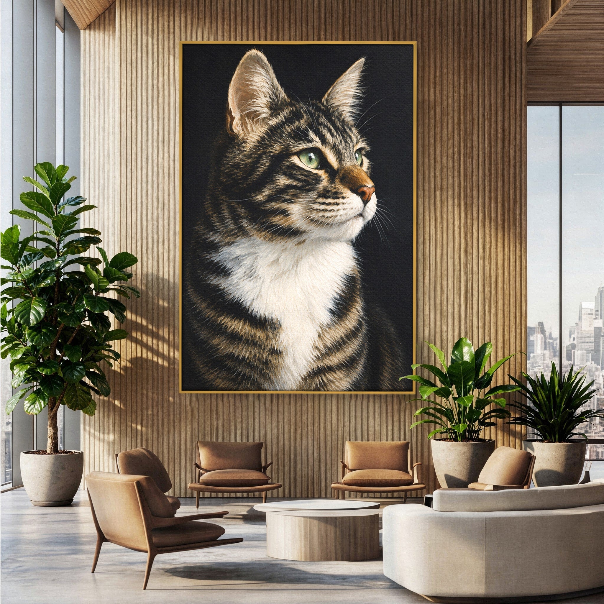 Tablou Canvas Premium LuxCanva® M1596, Pisica Privind In Departare, Pisica, Animale, Portret, Realism, Dormitor, Culori Vibrante
