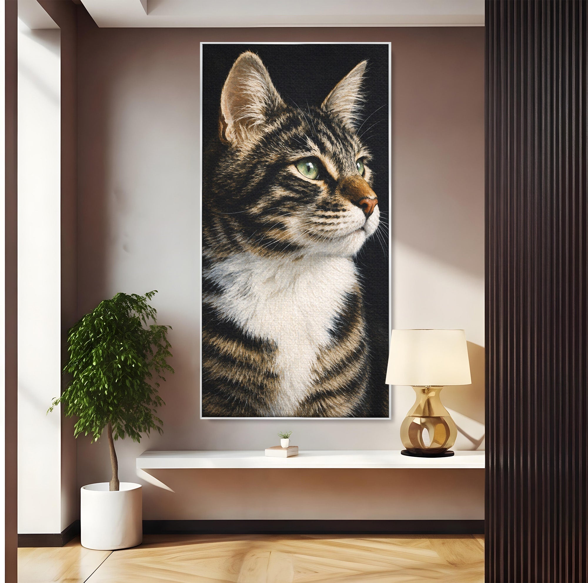 Tablou Canvas Premium LuxCanva® M1596, Pisica Privind In Departare, Pisica, Animale, Portret, Realism, Dormitor, Culori Vibrante
