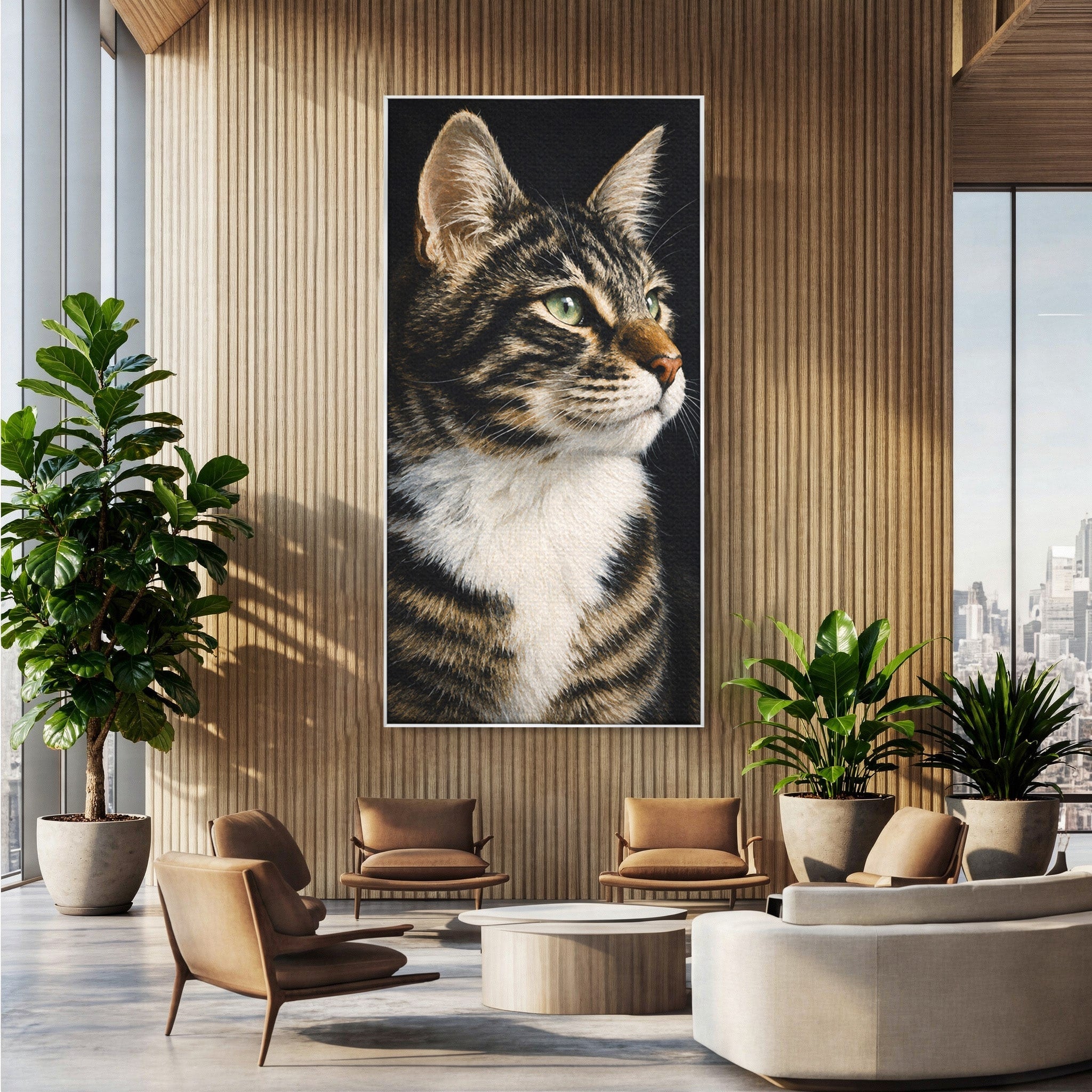Tablou Canvas Premium LuxCanva® M1596, Pisica Privind In Departare, Pisica, Animale, Portret, Realism, Dormitor, Culori Vibrante