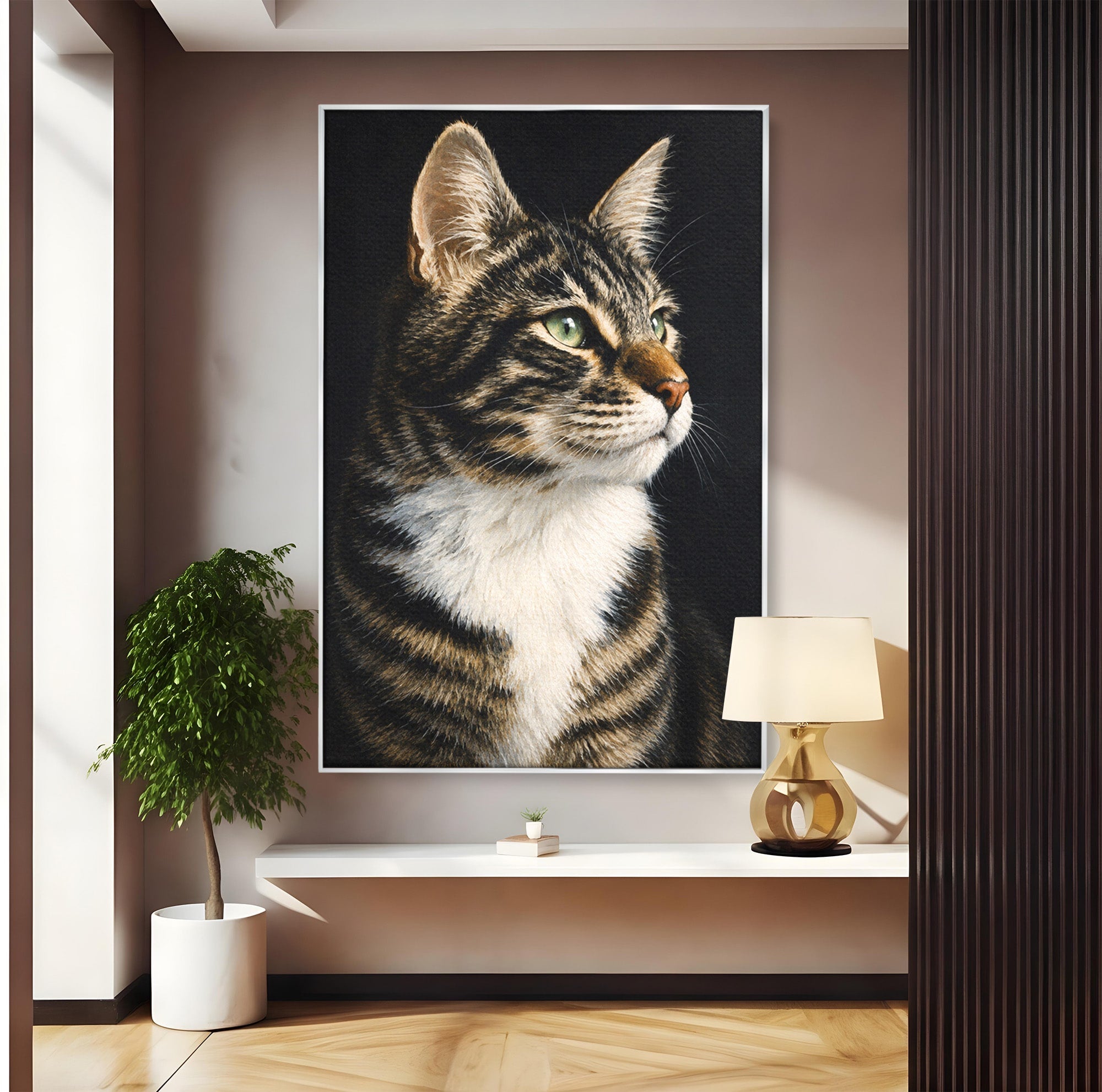 Tablou Canvas Premium LuxCanva® M1596, Pisica Privind In Departare, Pisica, Animale, Portret, Realism, Dormitor, Culori Vibrante
