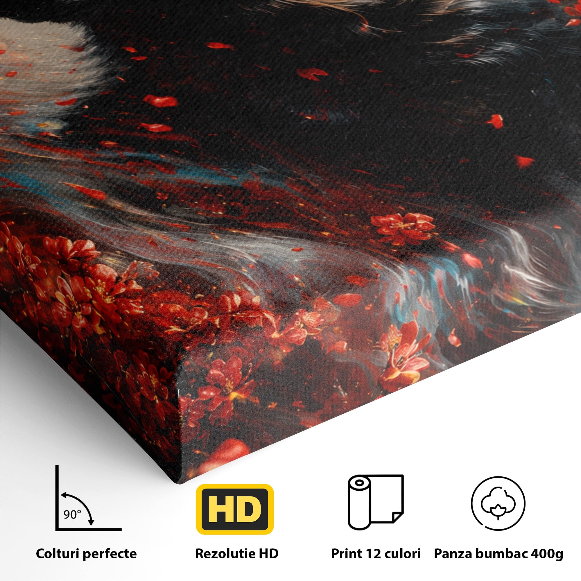Tablou Canvas Premium LuxCanva® M1597, Lupul Mistic, Lup, Natura, Mistic, Flori, Living, Culori Vibrante