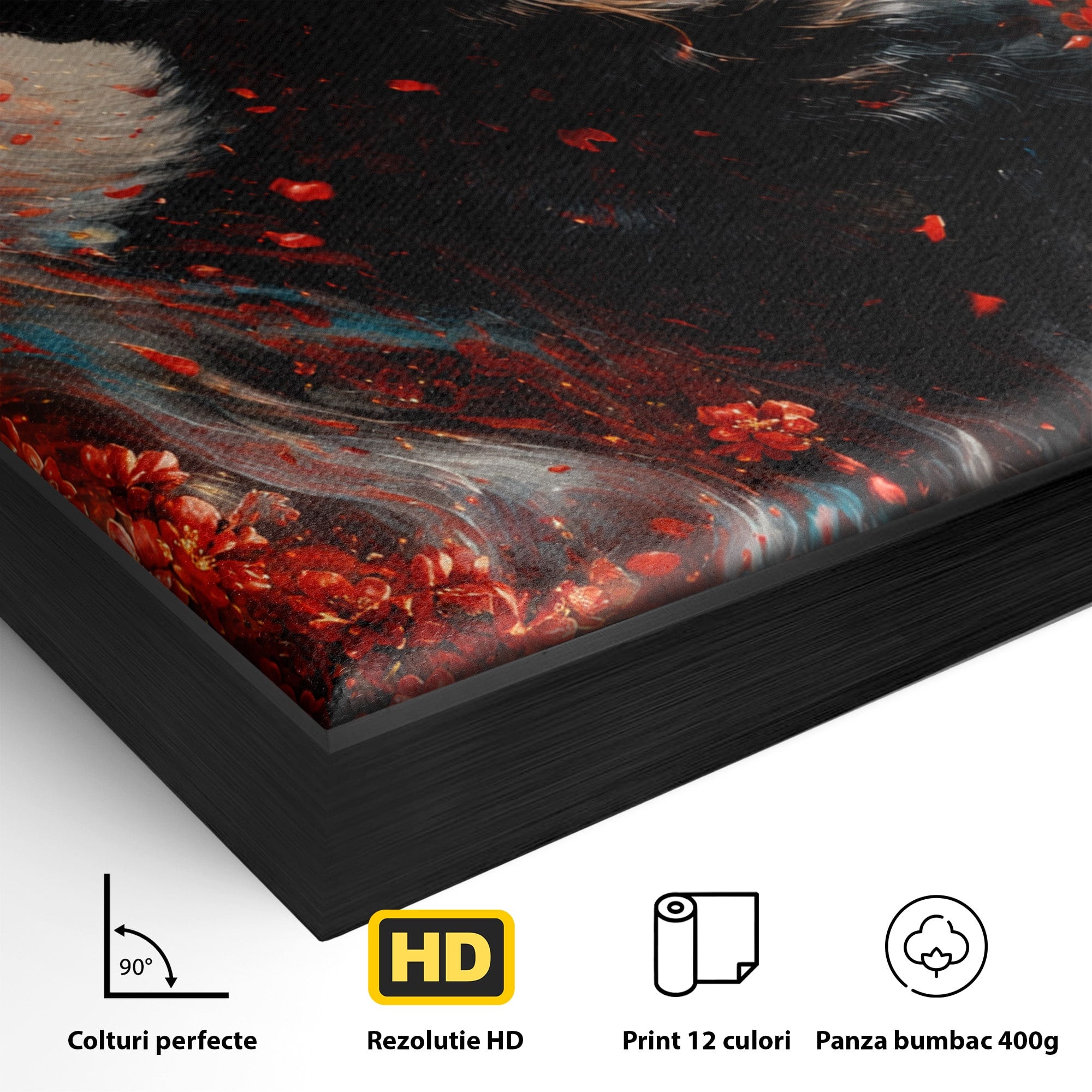 Tablou Canvas Premium LuxCanva® M1597, Lupul Mistic, Lup, Natura, Mistic, Flori, Living, Culori Vibrante