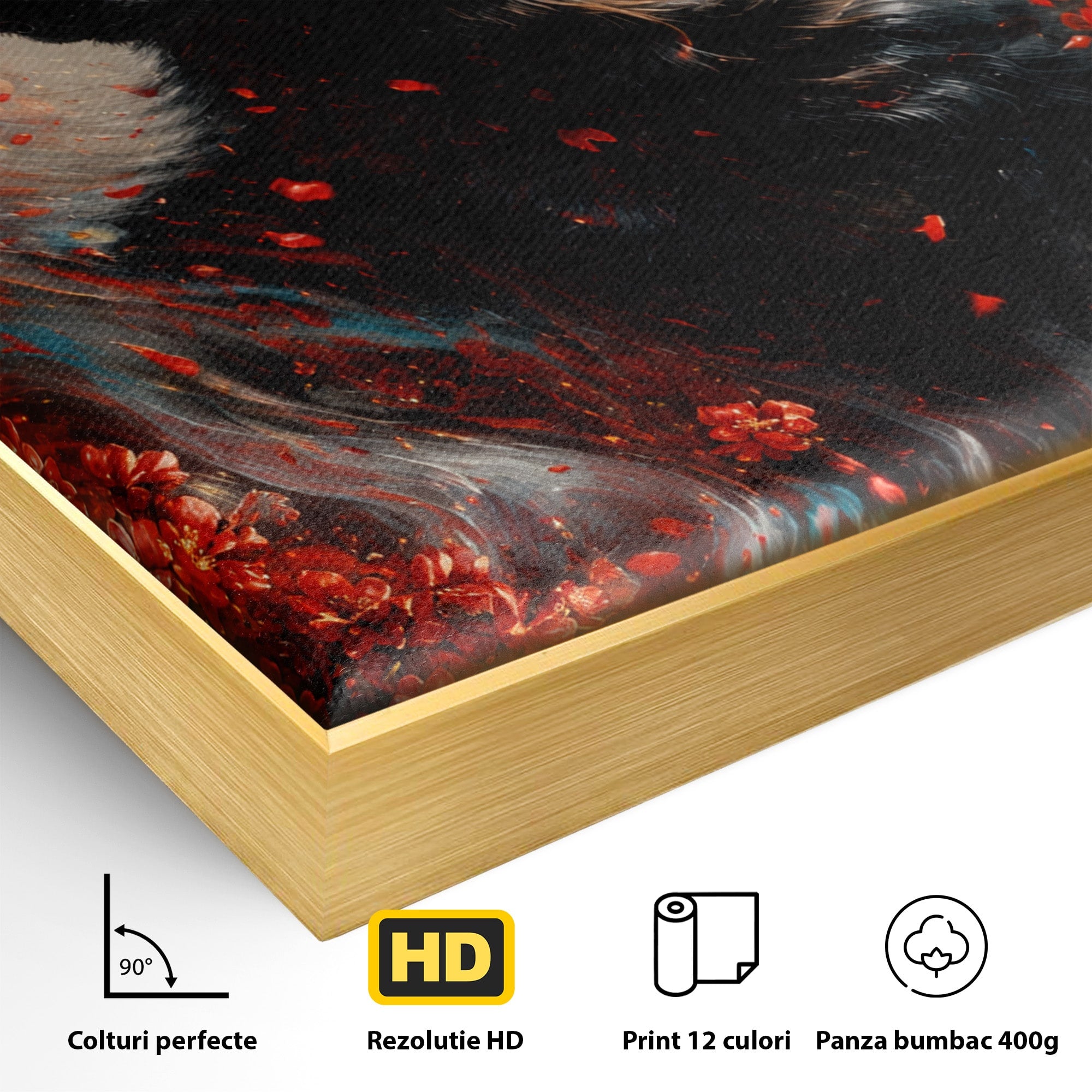 Tablou Canvas Premium LuxCanva® M1597, Lupul Mistic, Lup, Natura, Mistic, Flori, Living, Culori Vibrante