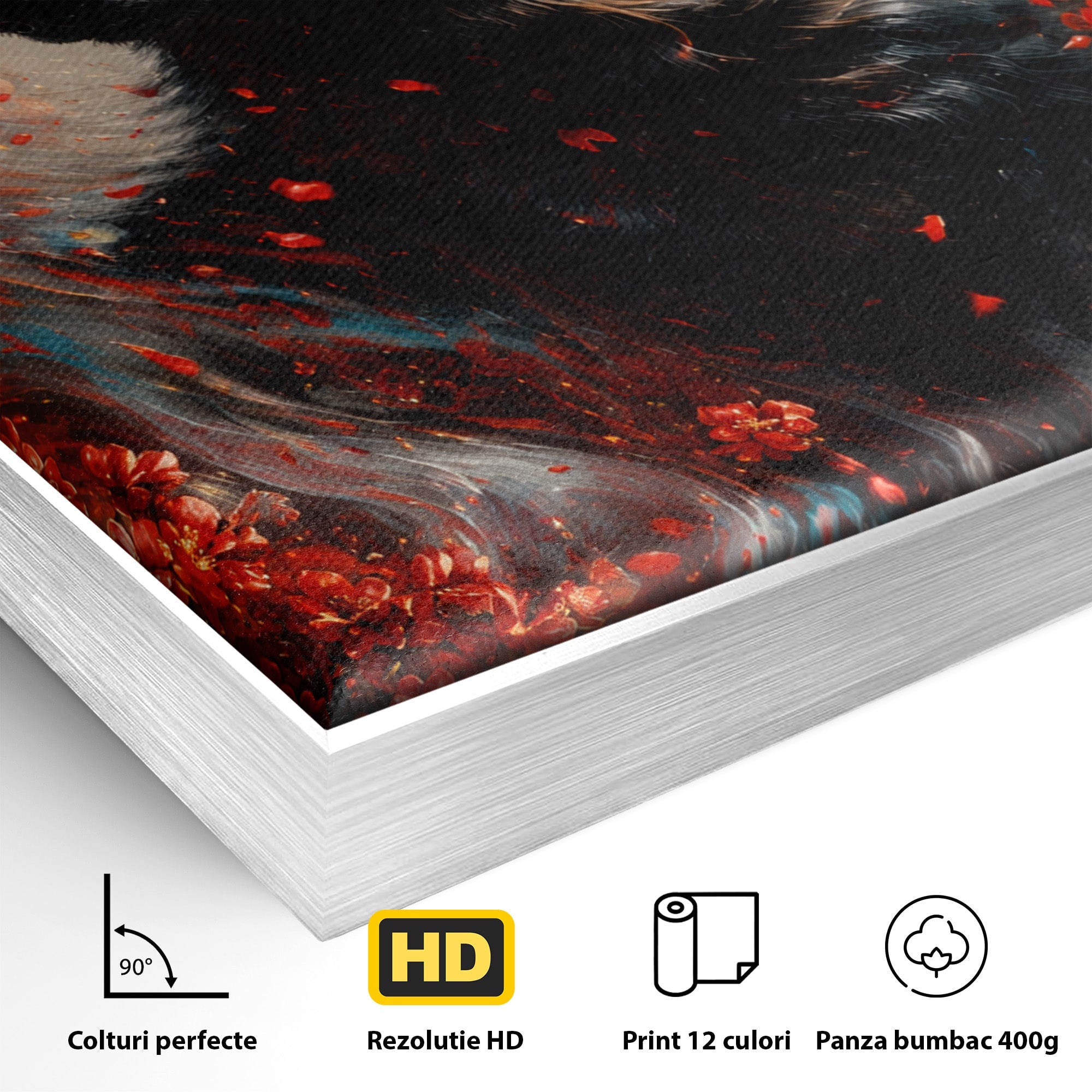 Tablou Canvas Premium LuxCanva® M1597, Lupul Mistic, Lup, Natura, Mistic, Flori, Living, Culori Vibrante