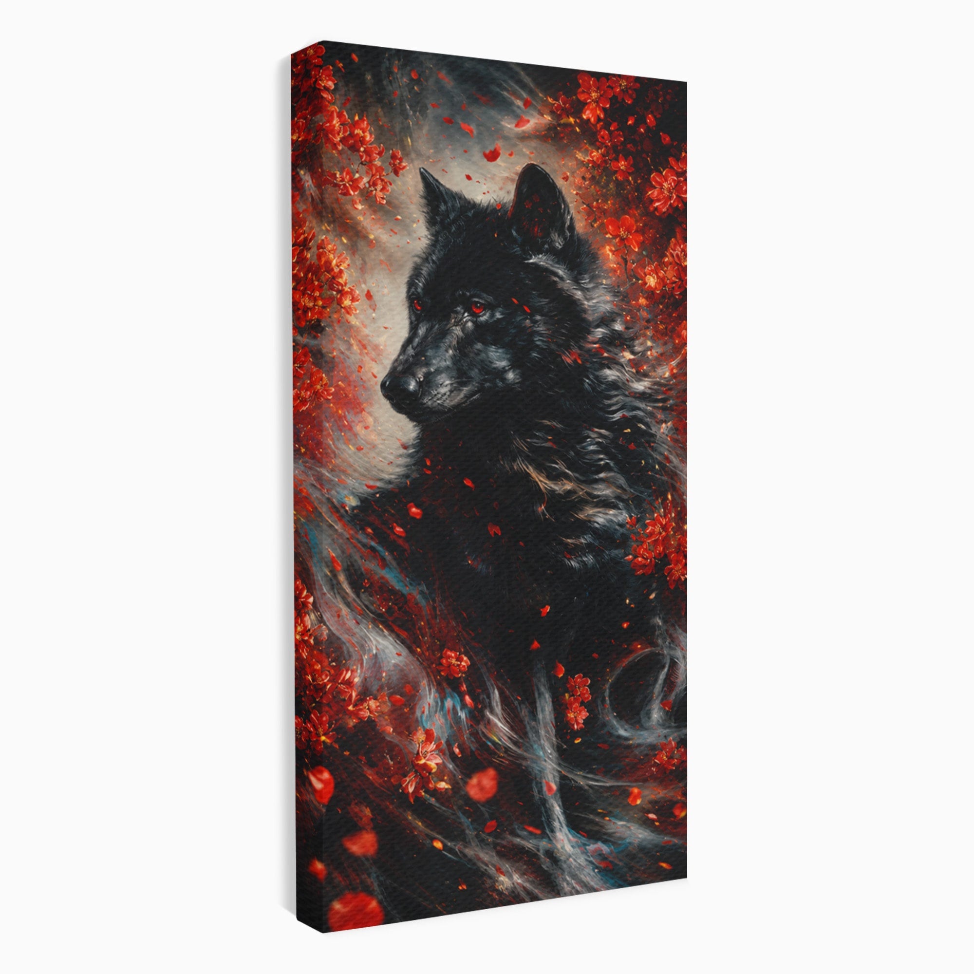 Tablou Canvas Premium LuxCanva® M1597, Lupul Mistic, Lup, Natura, Mistic, Flori, Living, Culori Vibrante