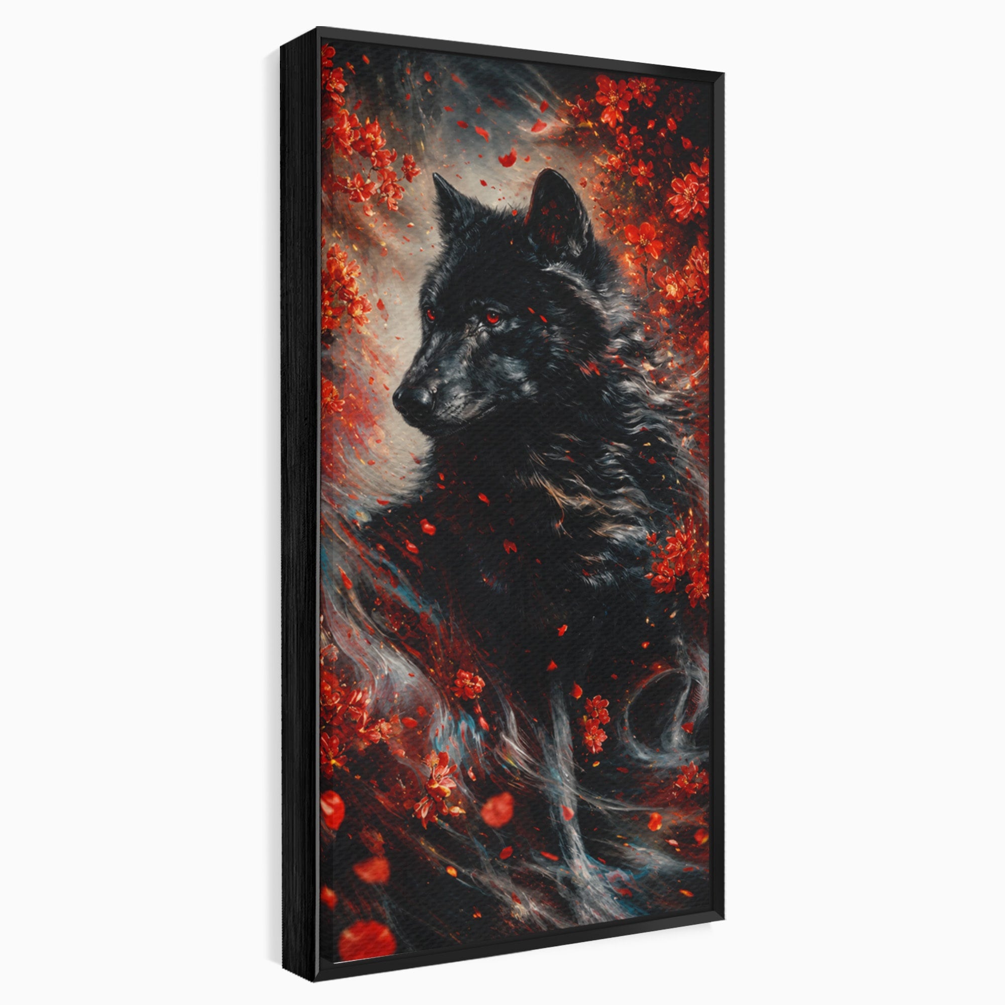 Tablou Canvas Premium LuxCanva® M1597, Lupul Mistic, Lup, Natura, Mistic, Flori, Living, Culori Vibrante