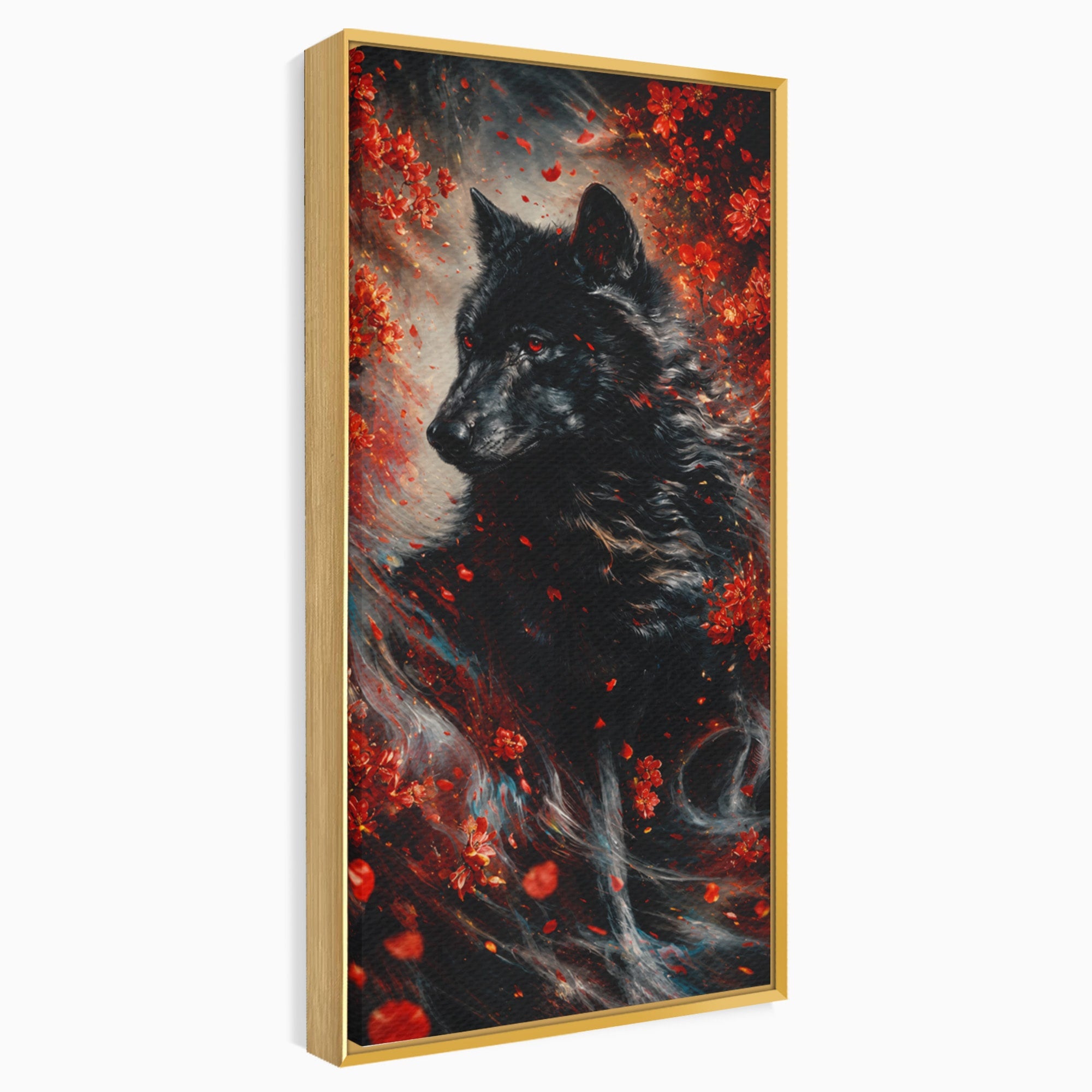 Tablou Canvas Premium LuxCanva® M1597, Lupul Mistic, Lup, Natura, Mistic, Flori, Living, Culori Vibrante