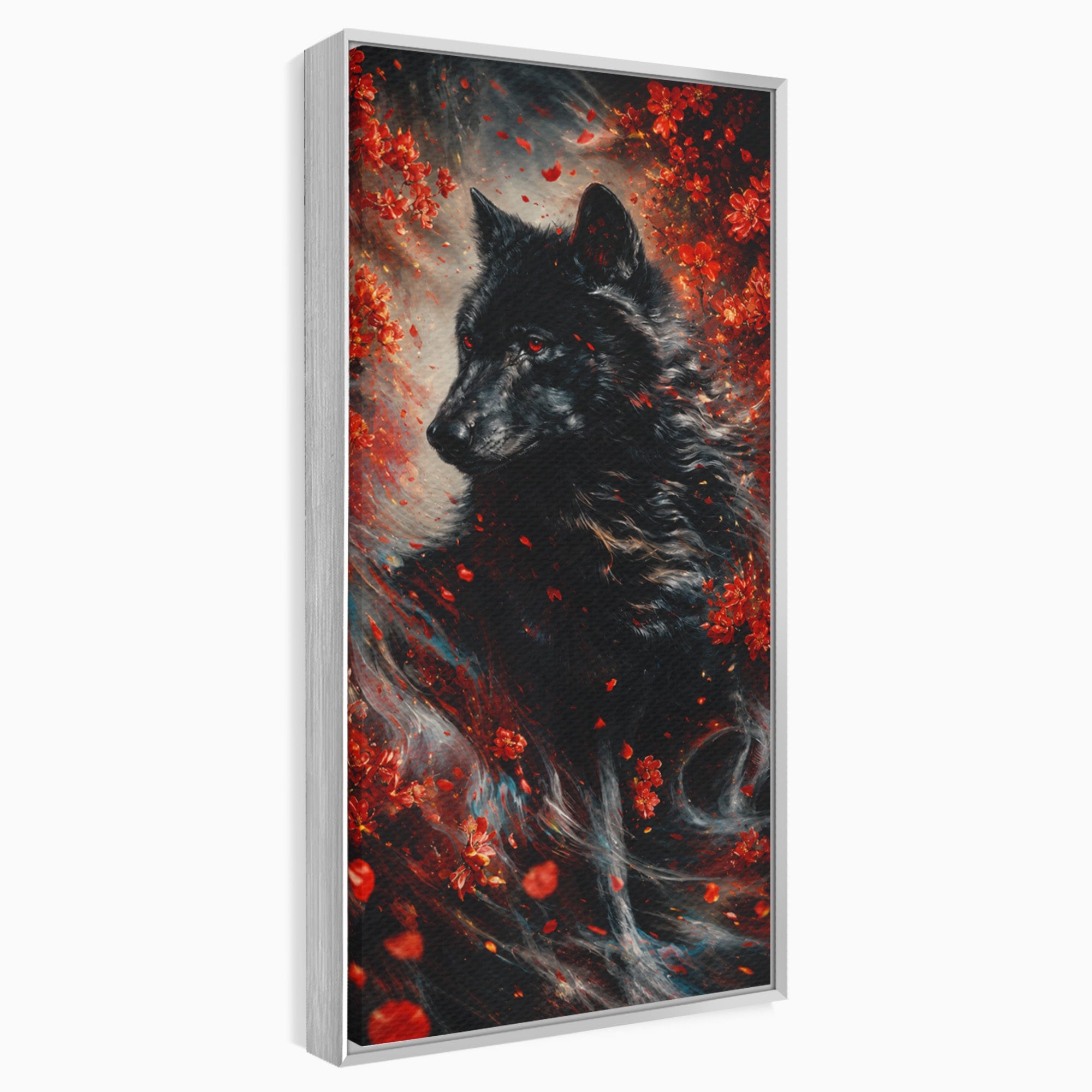 Tablou Canvas Premium LuxCanva® M1597, Lupul Mistic, Lup, Natura, Mistic, Flori, Living, Culori Vibrante