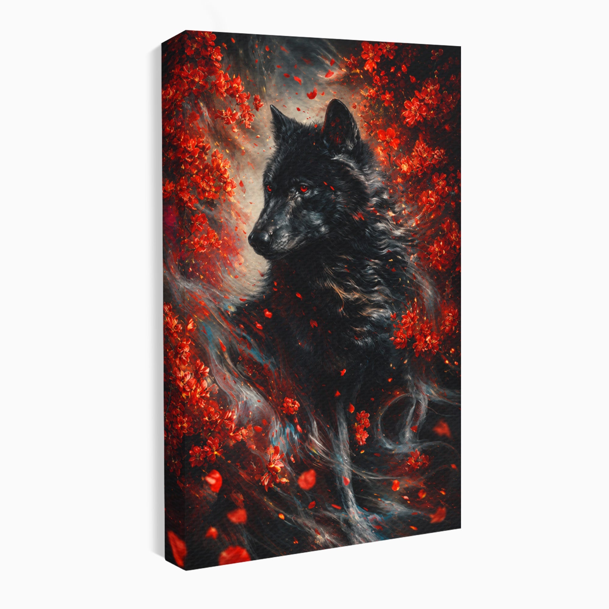 Tablou Canvas Premium LuxCanva® M1597, Lupul Mistic, Lup, Natura, Mistic, Flori, Living, Culori Vibrante