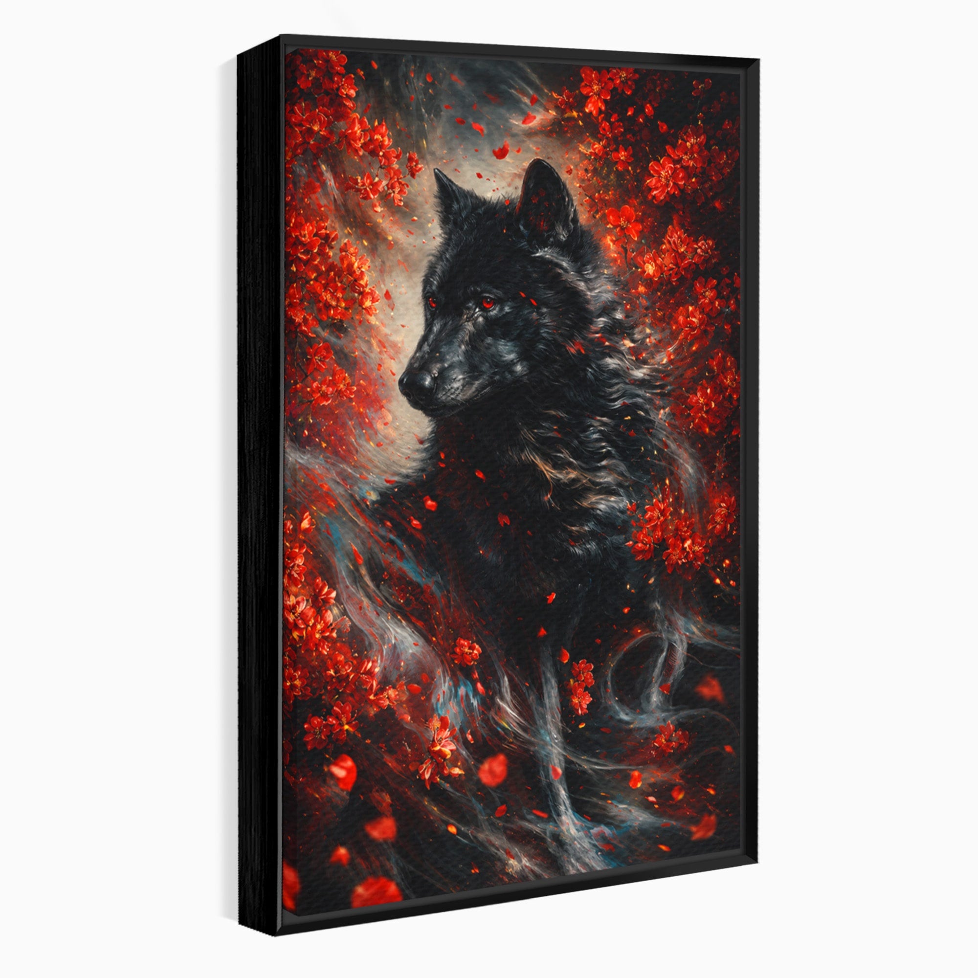 Tablou Canvas Premium LuxCanva® M1597, Lupul Mistic, Lup, Natura, Mistic, Flori, Living, Culori Vibrante