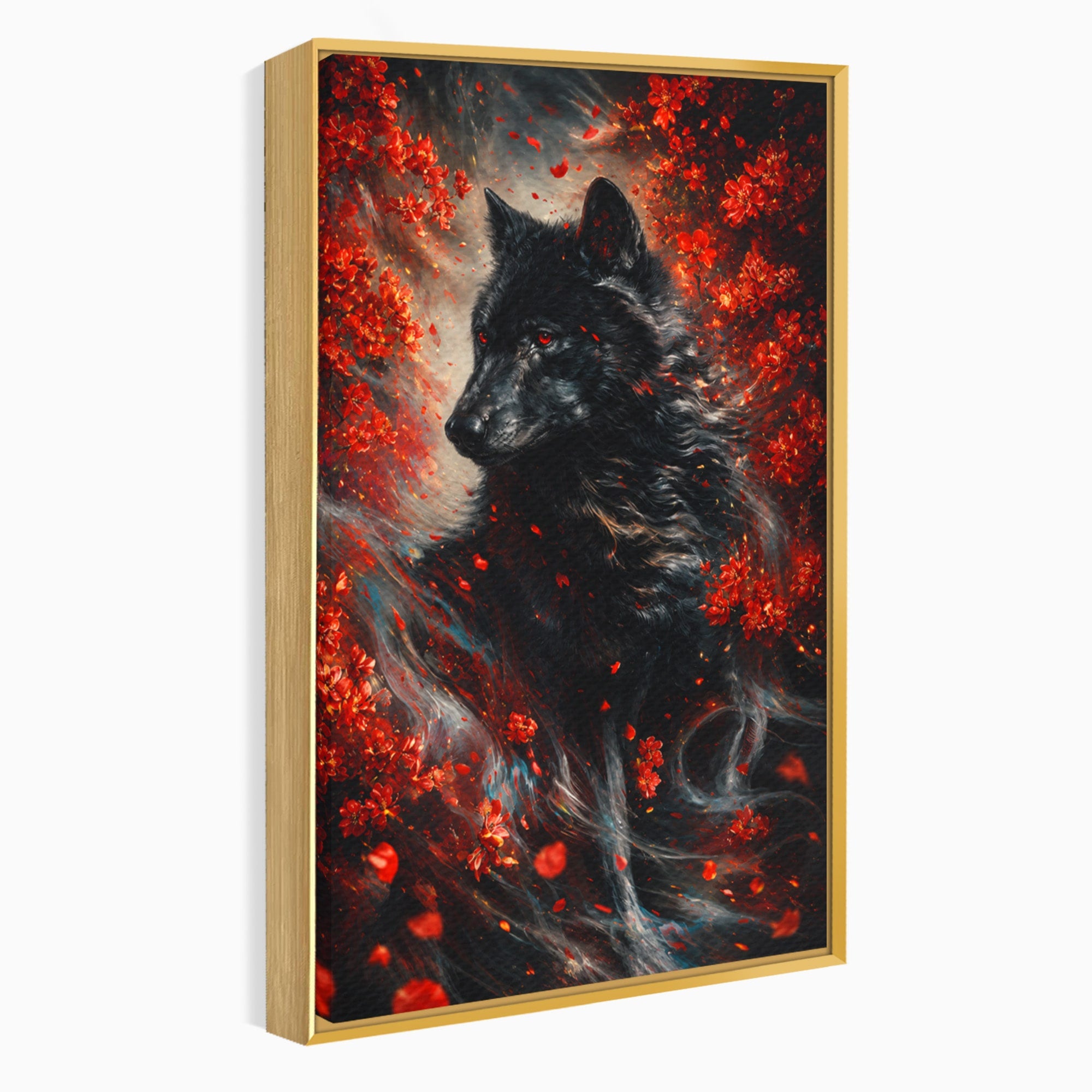 Tablou Canvas Premium LuxCanva® M1597, Lupul Mistic, Lup, Natura, Mistic, Flori, Living, Culori Vibrante