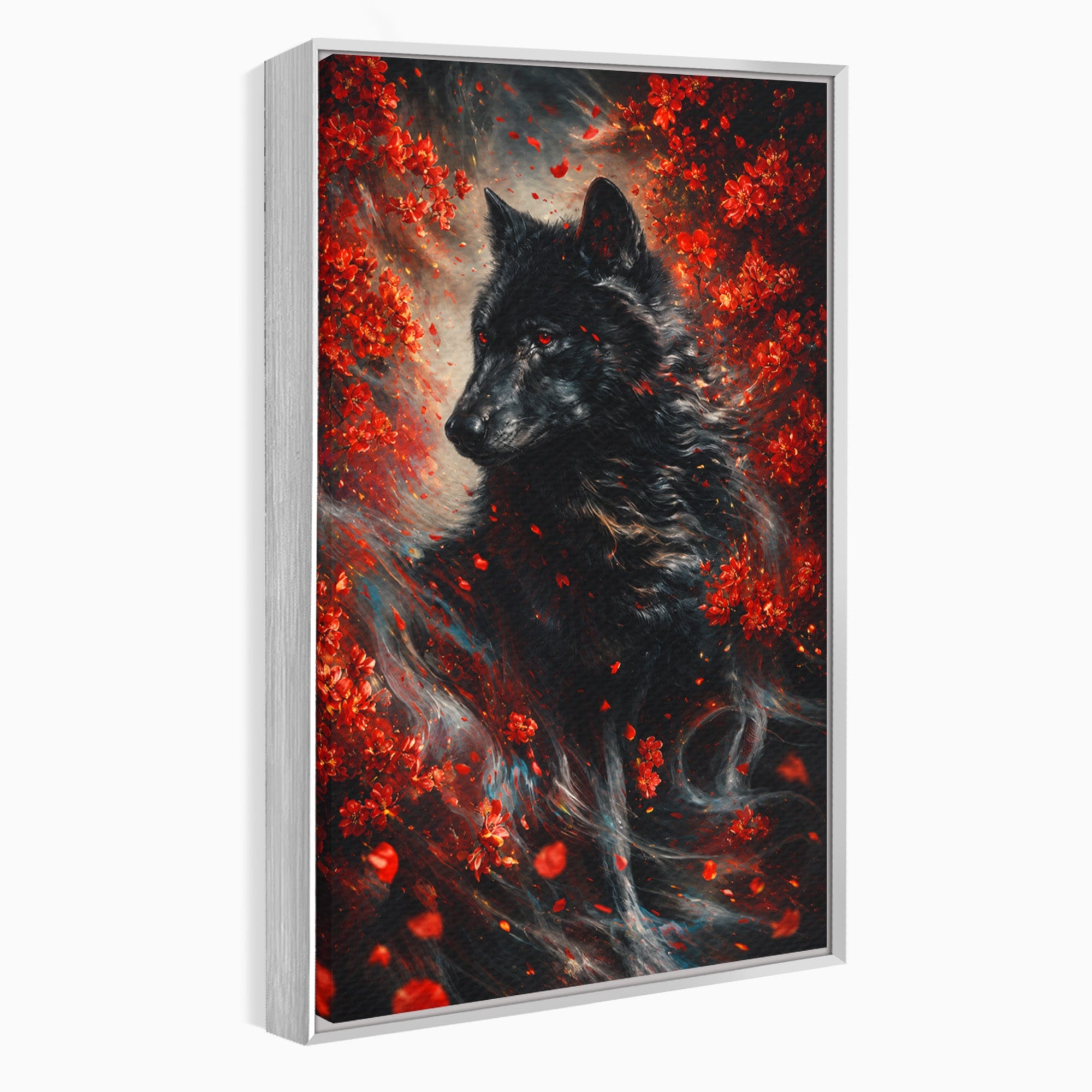 Tablou Canvas Premium LuxCanva® M1597, Lupul Mistic, Lup, Natura, Mistic, Flori, Living, Culori Vibrante