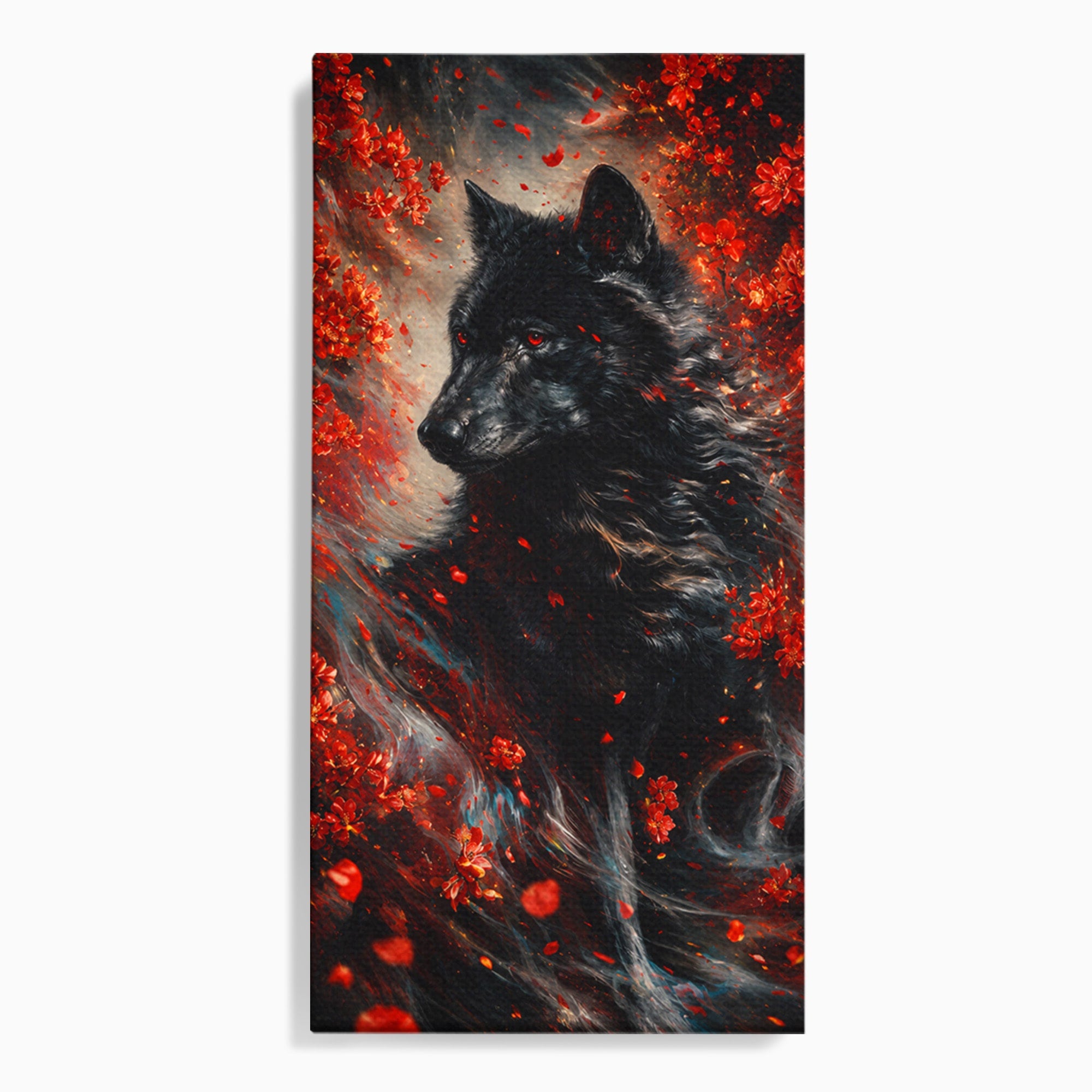 Tablou Canvas Premium LuxCanva® M1597, Lupul Mistic, Lup, Natura, Mistic, Flori, Living, Culori Vibrante