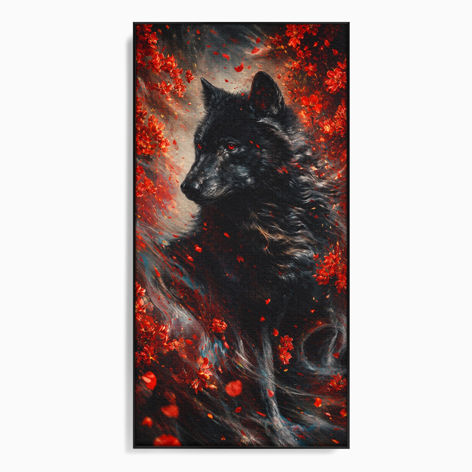 Tablou Canvas Premium LuxCanva® M1597, Lupul Mistic, Lup, Natura, Mistic, Flori, Living, Culori Vibrante