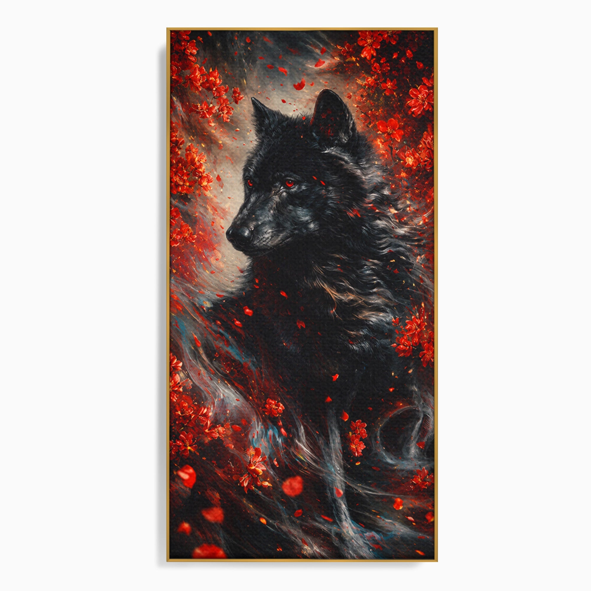 Tablou Canvas Premium LuxCanva® M1597, Lupul Mistic, Lup, Natura, Mistic, Flori, Living, Culori Vibrante