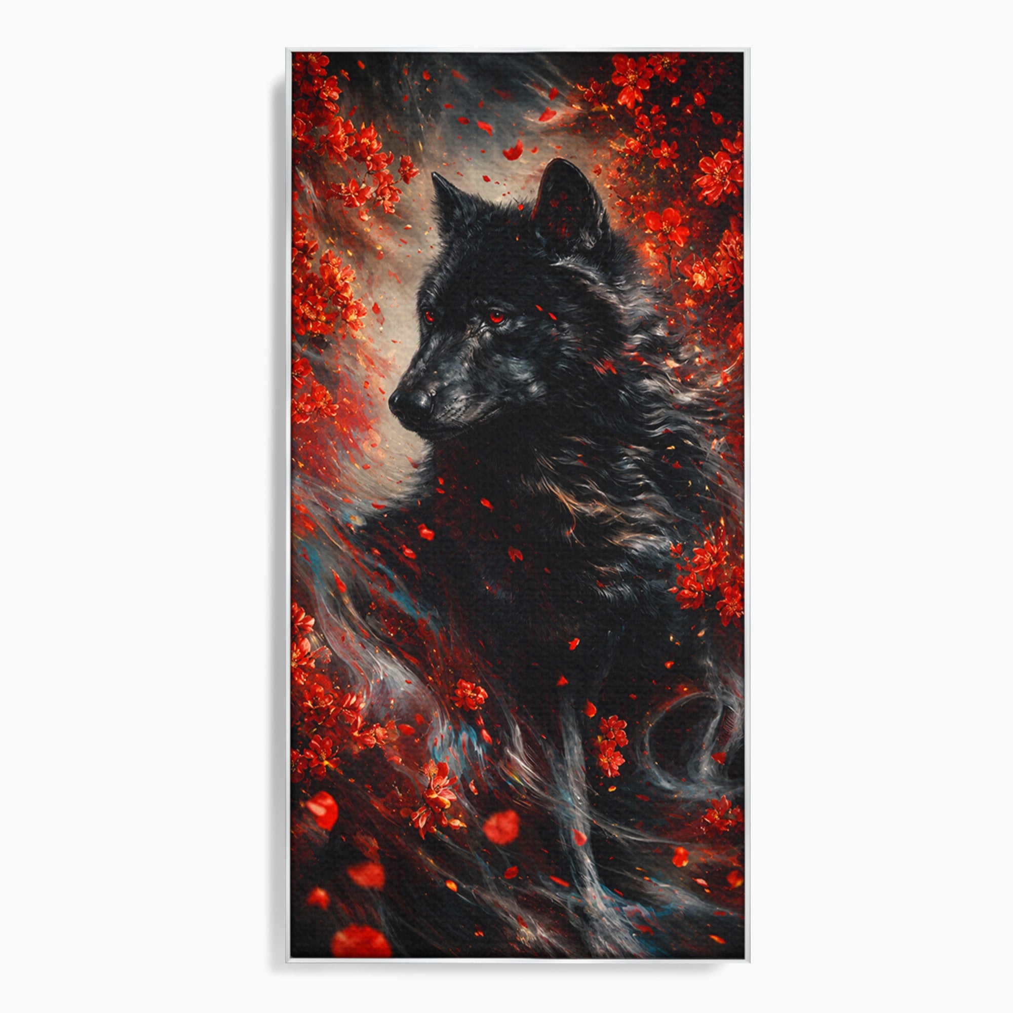 Tablou Canvas Premium LuxCanva® M1597, Lupul Mistic, Lup, Natura, Mistic, Flori, Living, Culori Vibrante