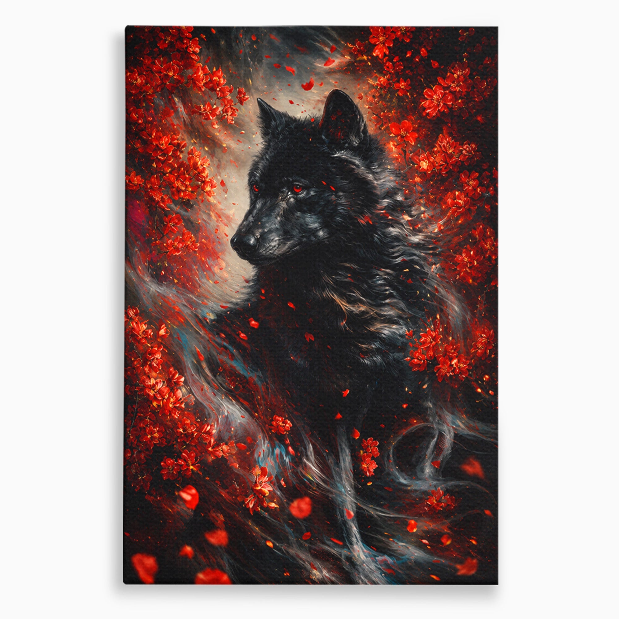 Tablou Canvas Premium LuxCanva® M1597, Lupul Mistic, Lup, Natura, Mistic, Flori, Living, Culori Vibrante
