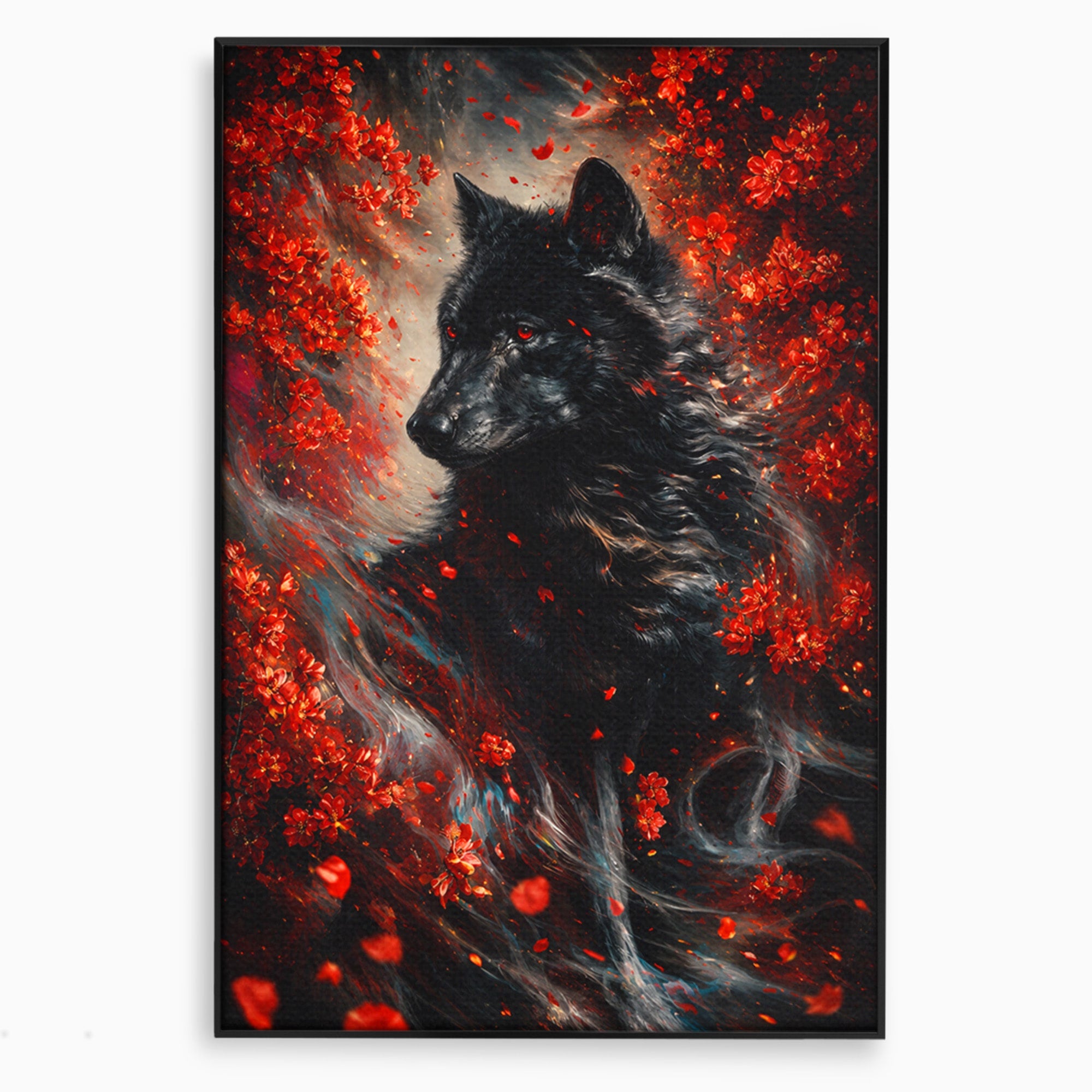 Tablou Canvas Premium LuxCanva® M1597, Lupul Mistic, Lup, Natura, Mistic, Flori, Living, Culori Vibrante