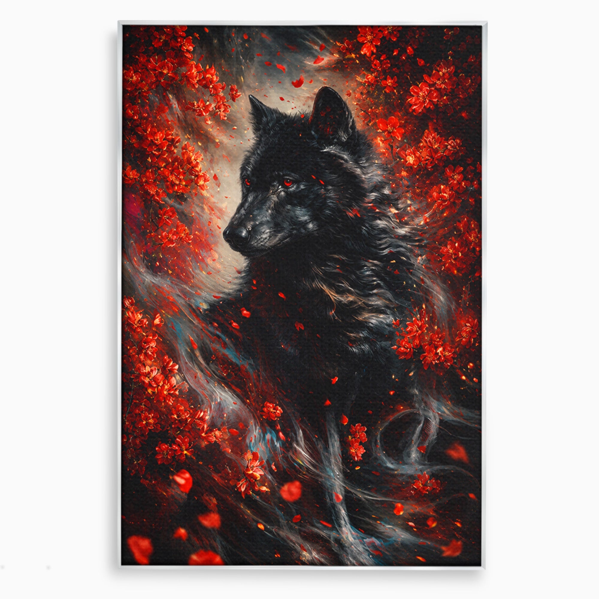Tablou Canvas Premium LuxCanva® M1597, Lupul Mistic, Lup, Natura, Mistic, Flori, Living, Culori Vibrante