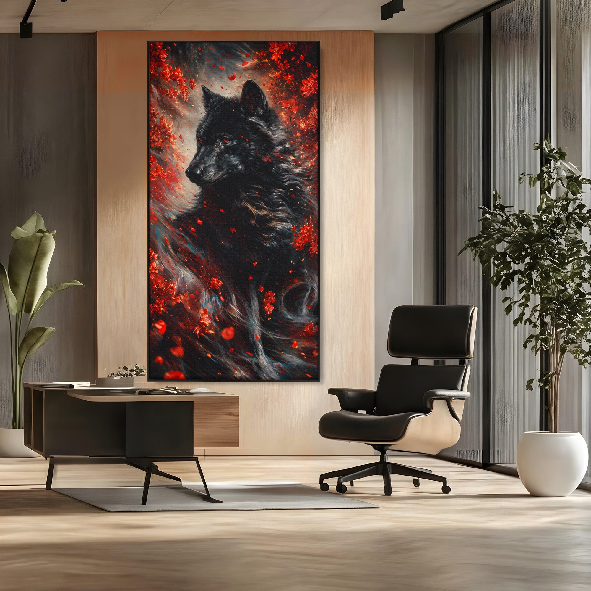 Tablou Canvas Premium LuxCanva® M1597, Lupul Mistic, Lup, Natura, Mistic, Flori, Living, Culori Vibrante