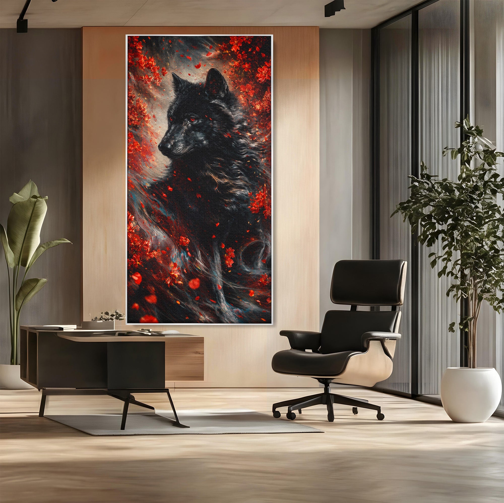 Tablou Canvas Premium LuxCanva® M1597, Lupul Mistic, Lup, Natura, Mistic, Flori, Living, Culori Vibrante