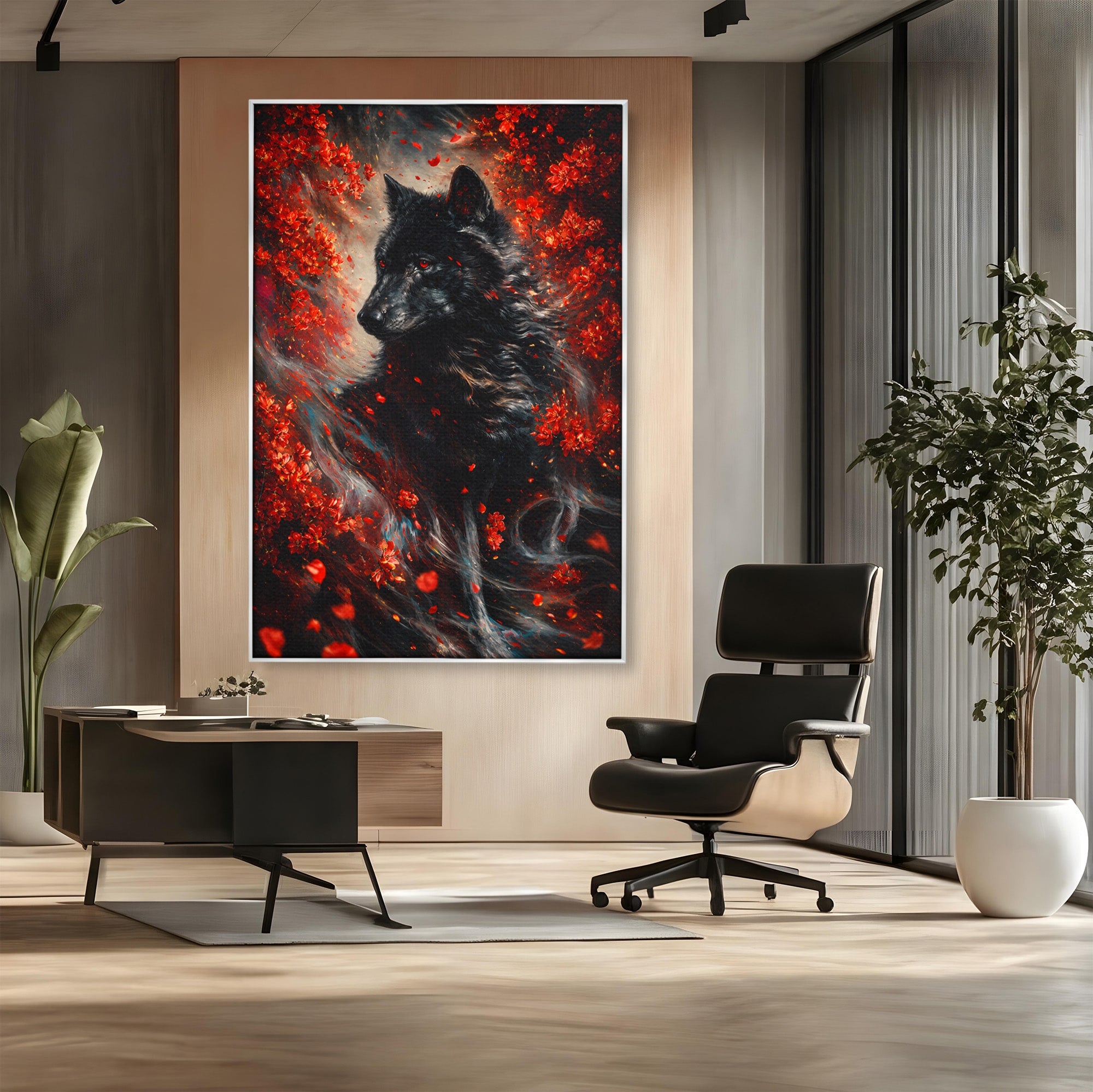 Tablou Canvas Premium LuxCanva® M1597, Lupul Mistic, Lup, Natura, Mistic, Flori, Living, Culori Vibrante