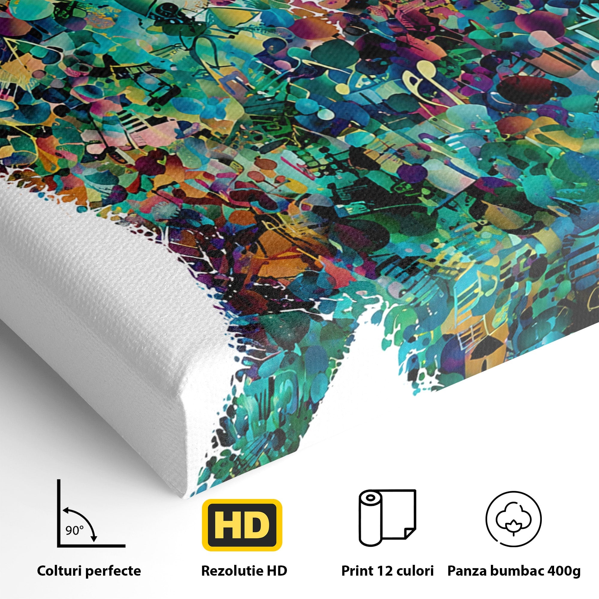Tablou Canvas Premium LuxCanva® M1598, Pisica Muzicala, Pisica, Muzica, Abstract, Arta Moderna, Living, Culori Vibrante