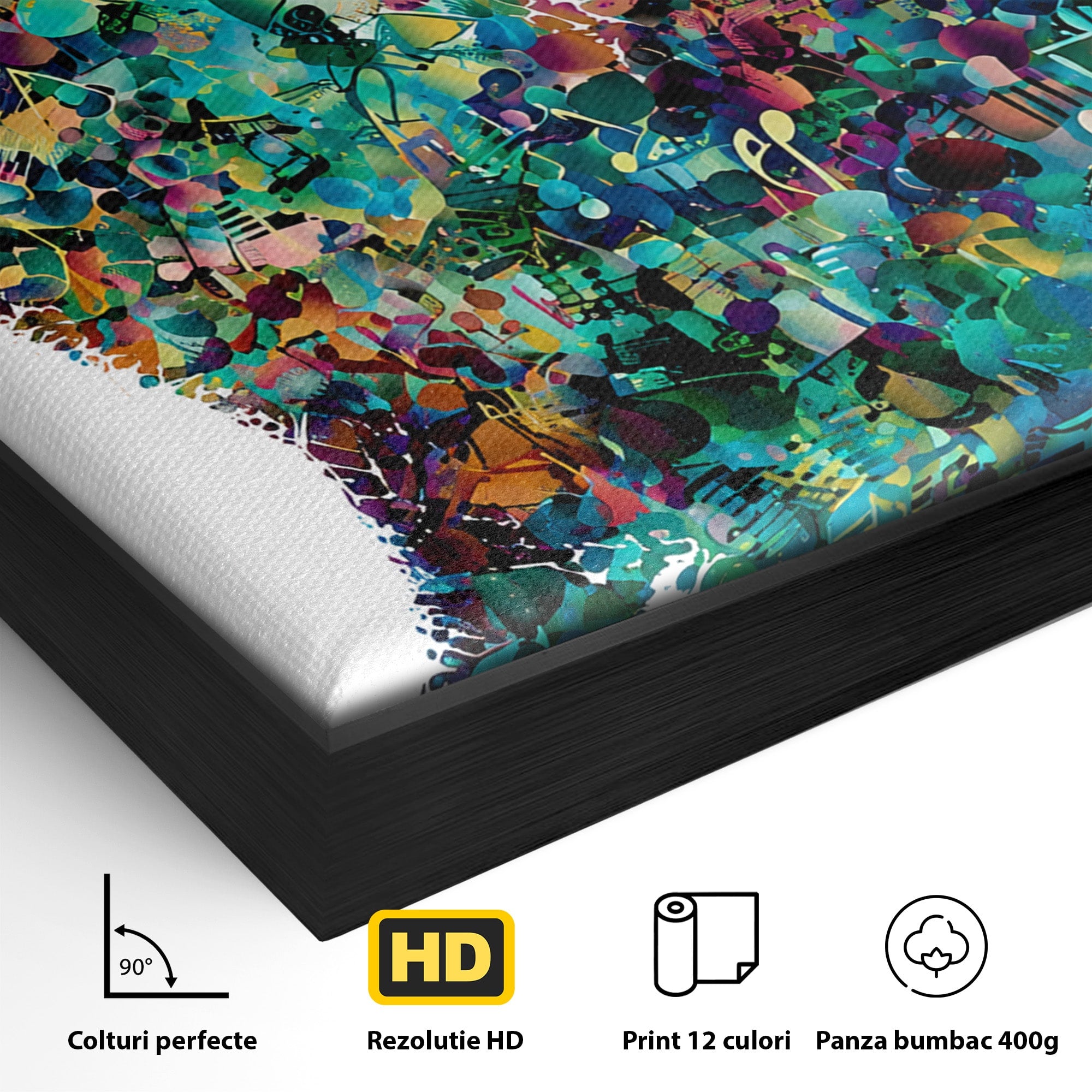 Tablou Canvas Premium LuxCanva® M1598, Pisica Muzicala, Pisica, Muzica, Abstract, Arta Moderna, Living, Culori Vibrante