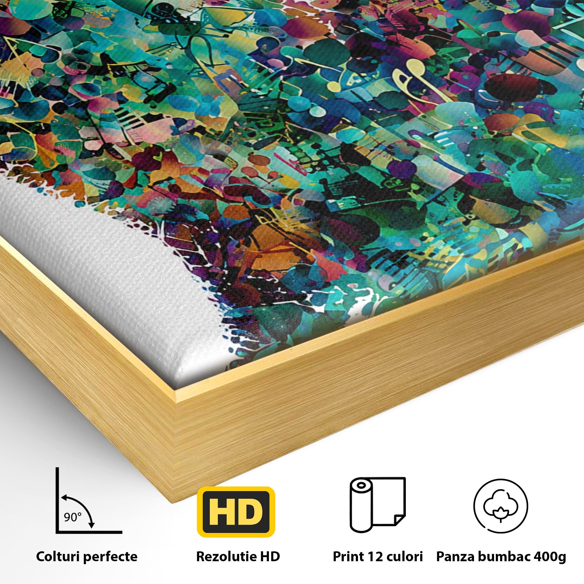 Tablou Canvas Premium LuxCanva® M1598, Pisica Muzicala, Pisica, Muzica, Abstract, Arta Moderna, Living, Culori Vibrante