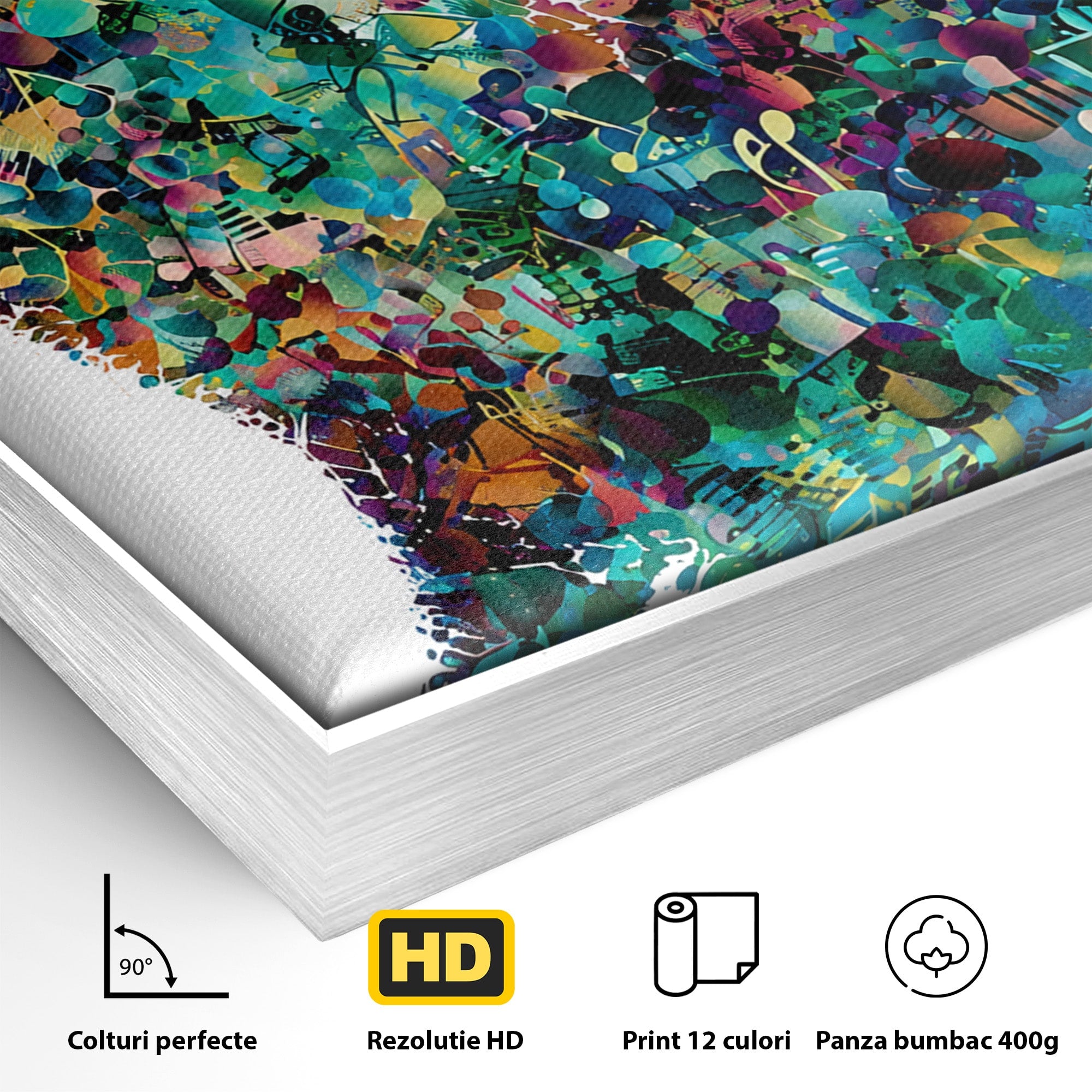 Tablou Canvas Premium LuxCanva® M1598, Pisica Muzicala, Pisica, Muzica, Abstract, Arta Moderna, Living, Culori Vibrante
