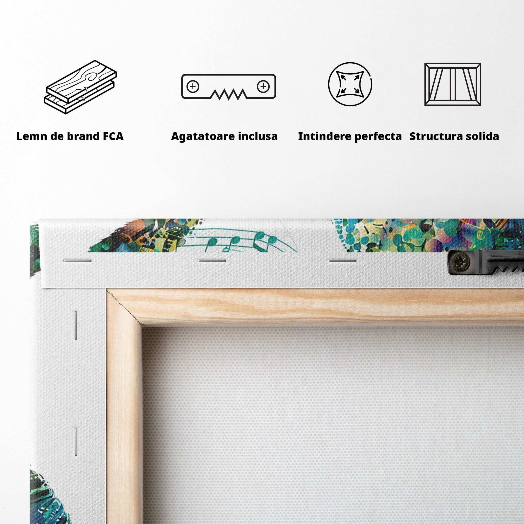 Tablou Canvas Premium LuxCanva® M1598, Pisica Muzicala, Pisica, Muzica, Abstract, Arta Moderna, Living, Culori Vibrante