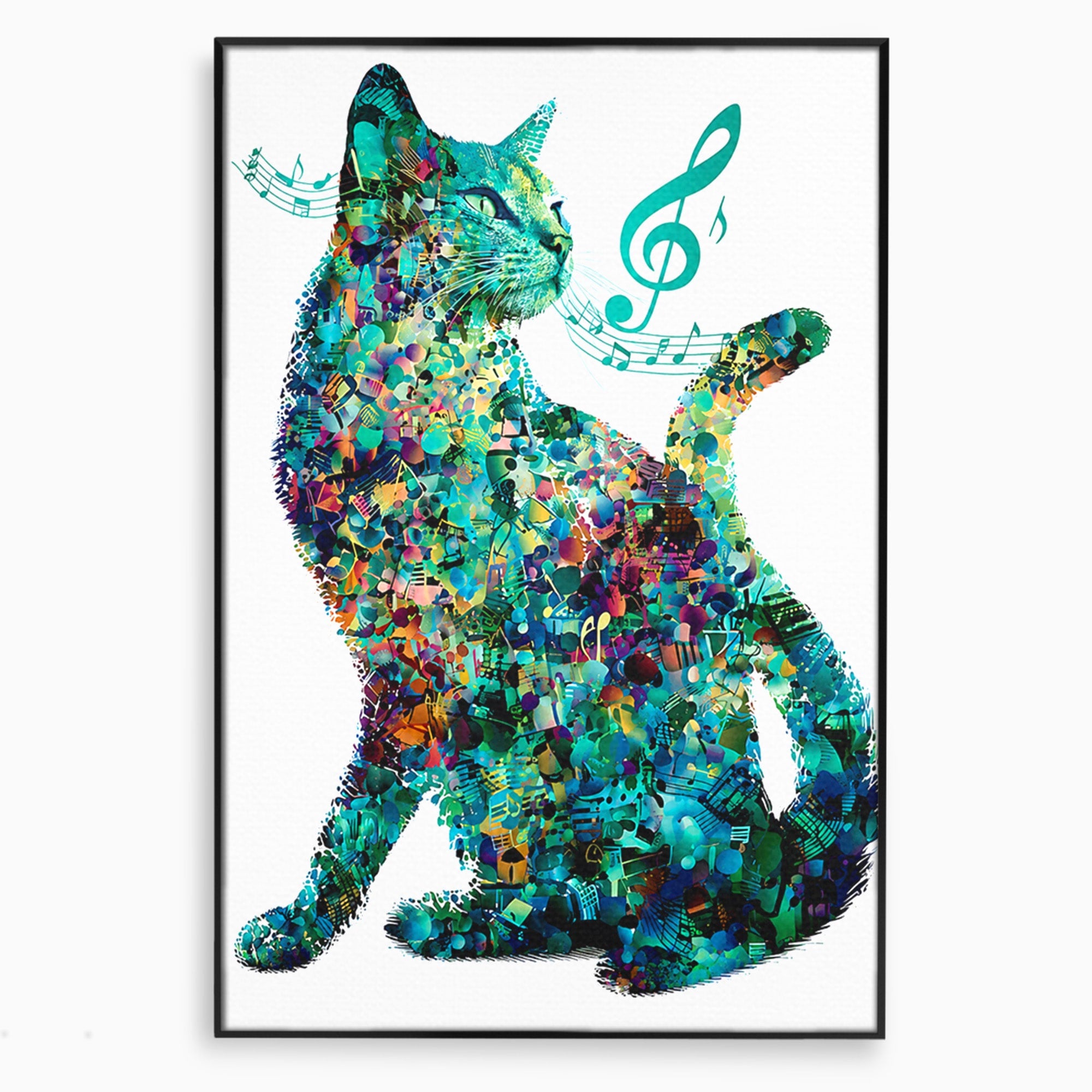 Tablou Canvas Premium LuxCanva® M1598, Pisica Muzicala, Pisica, Muzica, Abstract, Arta Moderna, Living, Culori Vibrante