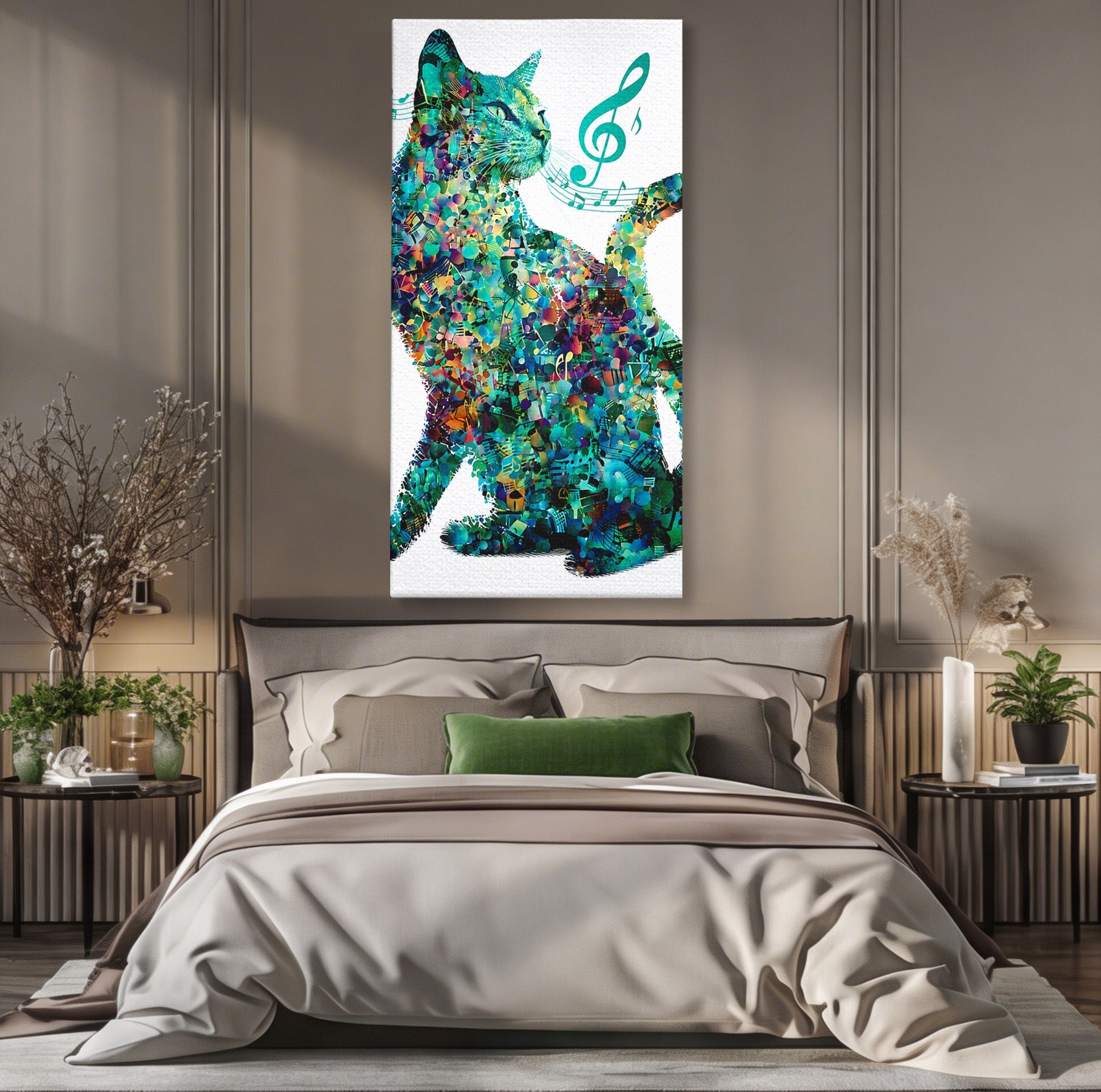 Tablou Canvas Premium LuxCanva® M1598, Pisica Muzicala, Pisica, Muzica, Abstract, Arta Moderna, Living, Culori Vibrante
