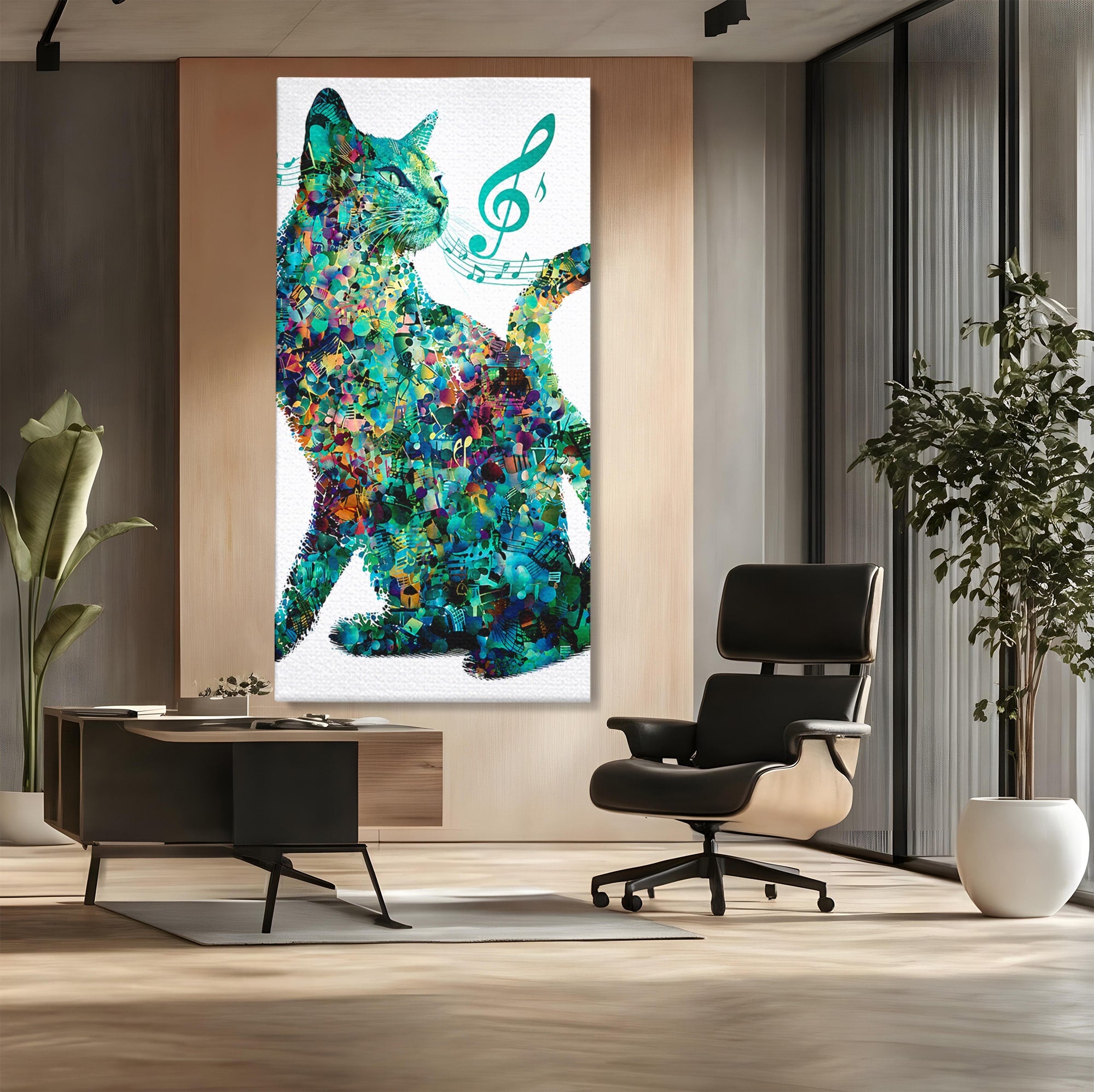 Tablou Canvas Premium LuxCanva® M1598, Pisica Muzicala, Pisica, Muzica, Abstract, Arta Moderna, Living, Culori Vibrante