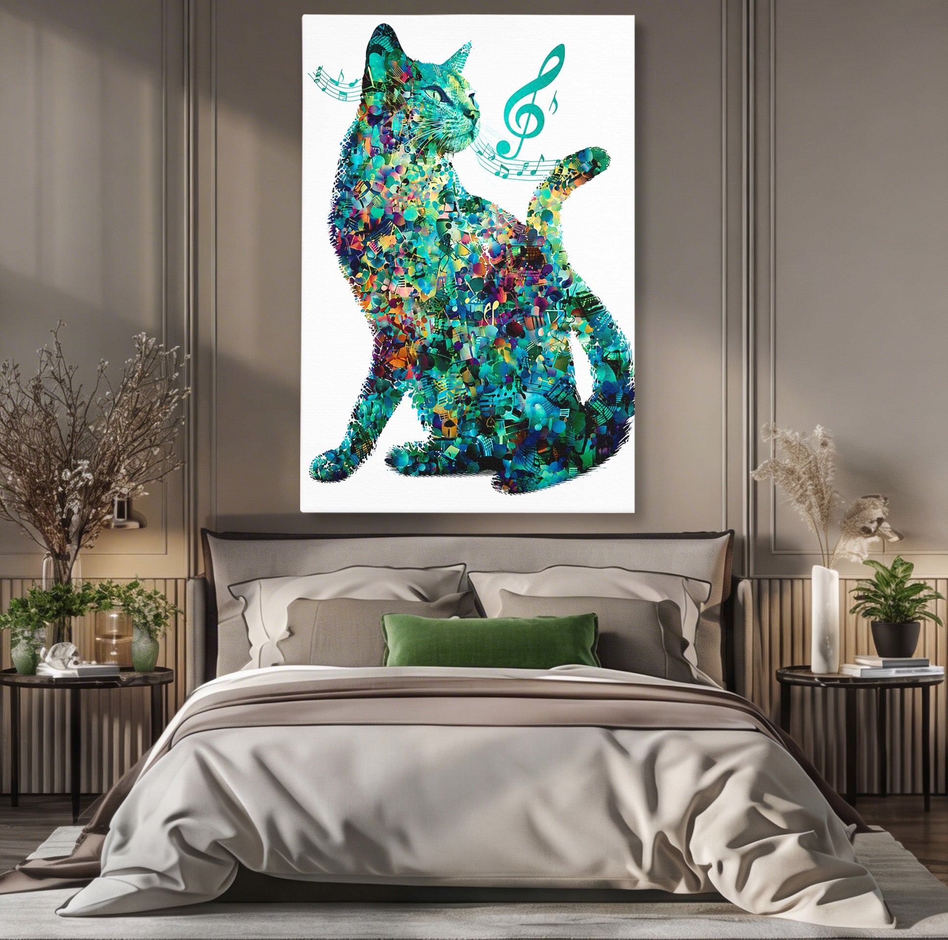 Tablou Canvas Premium LuxCanva® M1598, Pisica Muzicala, Pisica, Muzica, Abstract, Arta Moderna, Living, Culori Vibrante