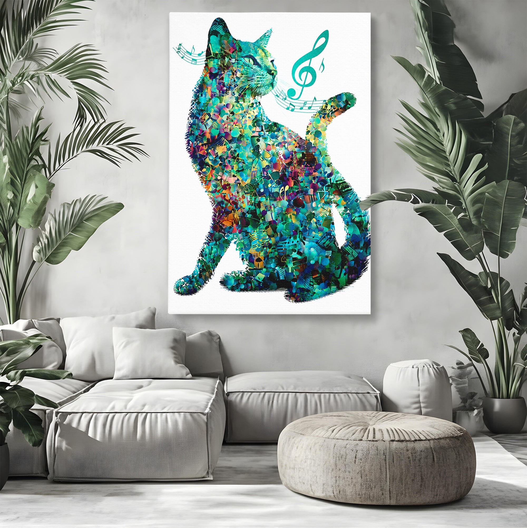 Tablou Canvas Premium LuxCanva® M1598, Pisica Muzicala, Pisica, Muzica, Abstract, Arta Moderna, Living, Culori Vibrante