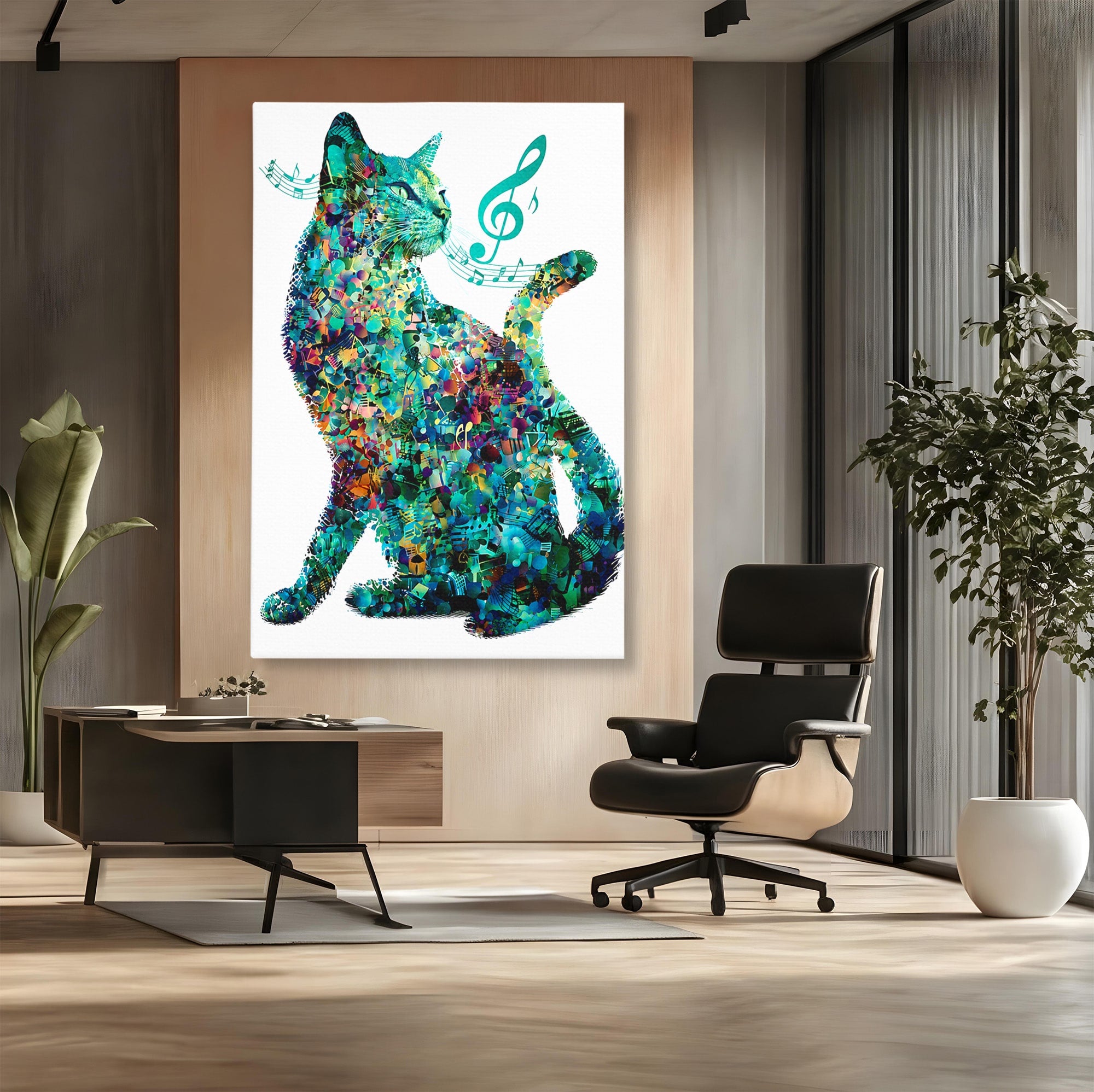 Tablou Canvas Premium LuxCanva® M1598, Pisica Muzicala, Pisica, Muzica, Abstract, Arta Moderna, Living, Culori Vibrante