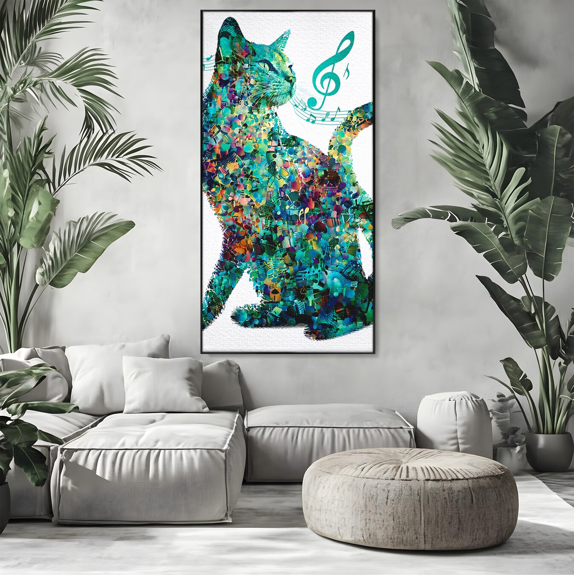 Tablou Canvas Premium LuxCanva® M1598, Pisica Muzicala, Pisica, Muzica, Abstract, Arta Moderna, Living, Culori Vibrante