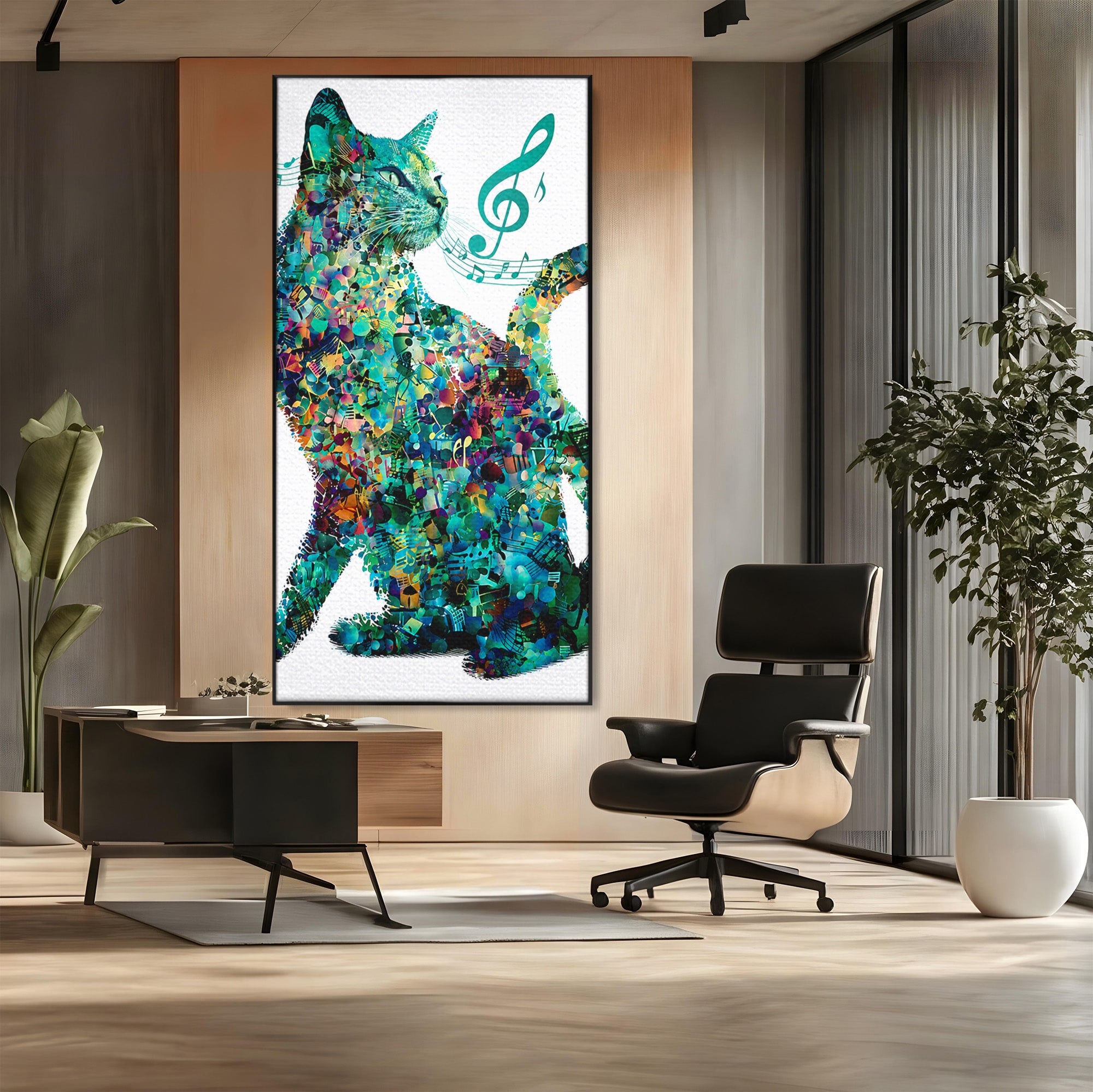 Tablou Canvas Premium LuxCanva® M1598, Pisica Muzicala, Pisica, Muzica, Abstract, Arta Moderna, Living, Culori Vibrante
