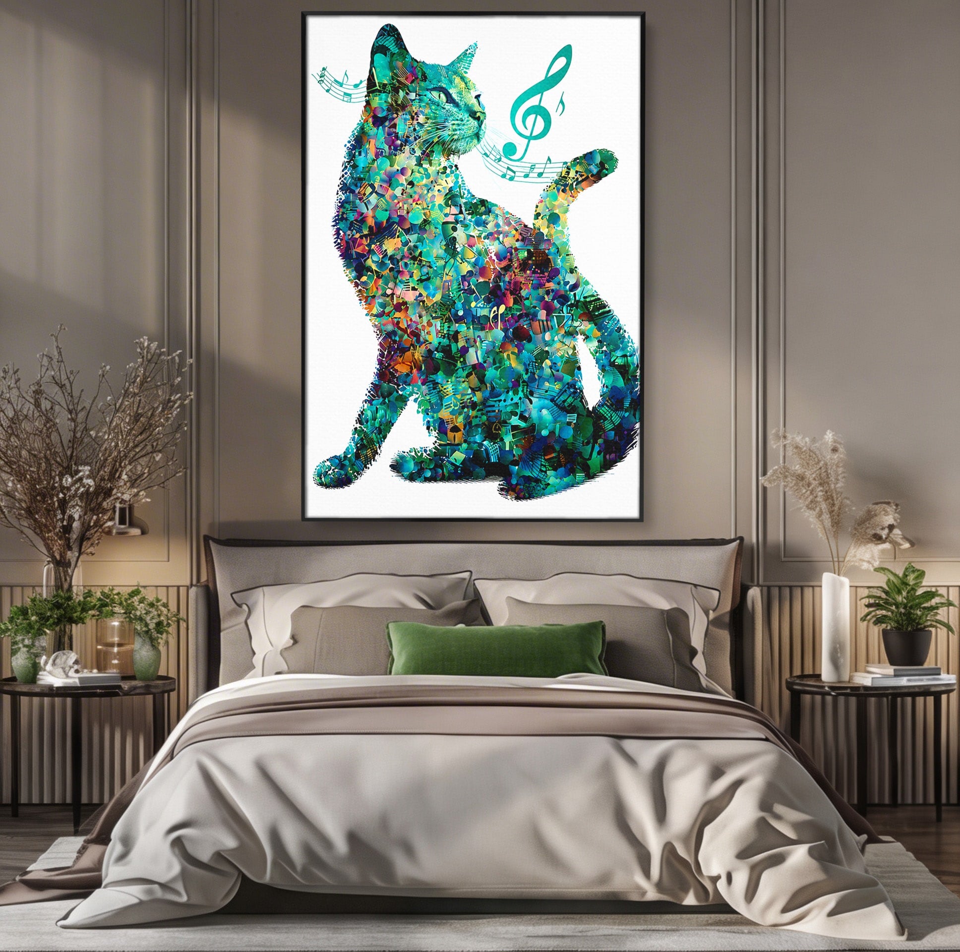 Tablou Canvas Premium LuxCanva® M1598, Pisica Muzicala, Pisica, Muzica, Abstract, Arta Moderna, Living, Culori Vibrante