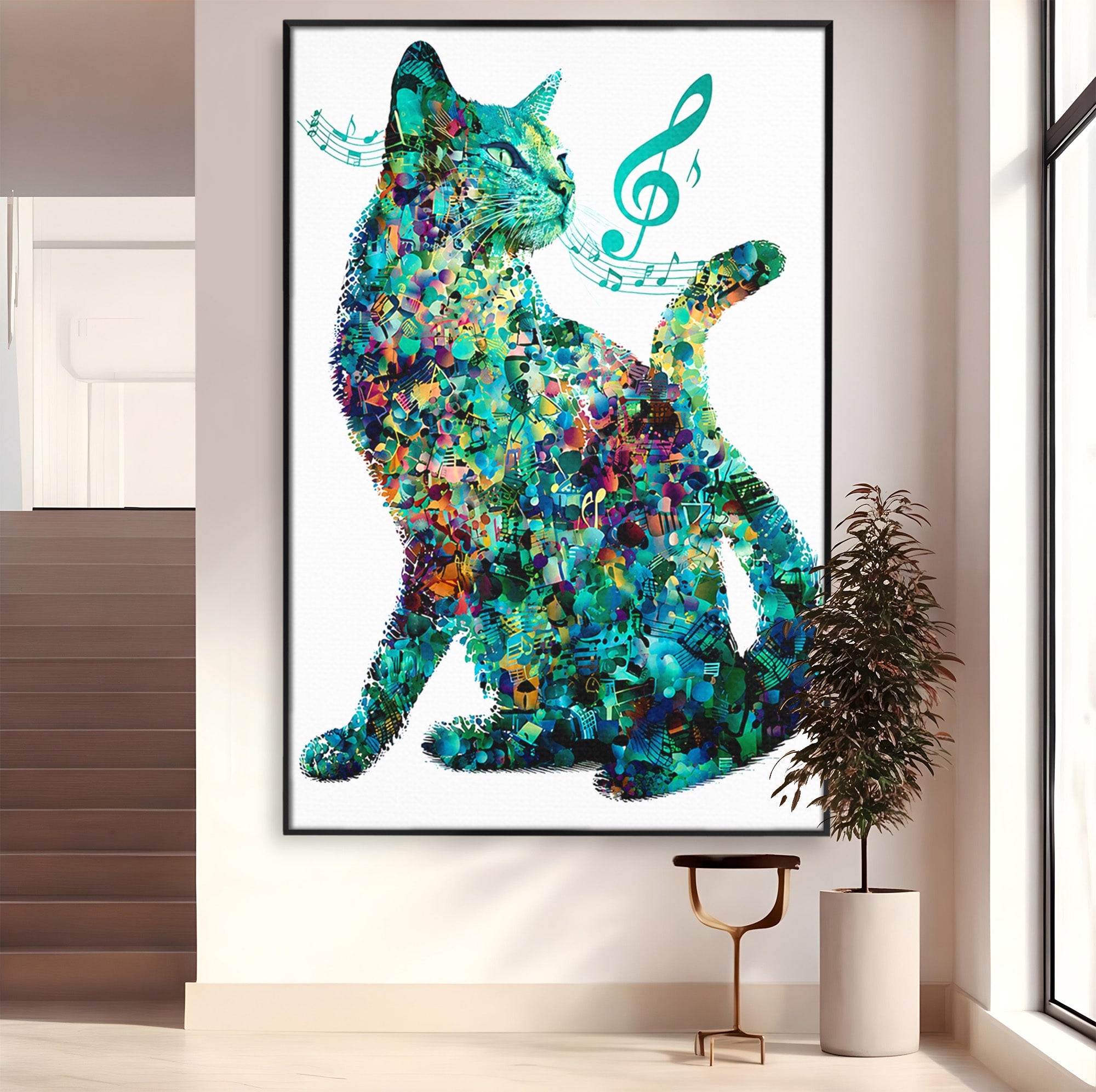 Tablou Canvas Premium LuxCanva® M1598, Pisica Muzicala, Pisica, Muzica, Abstract, Arta Moderna, Living, Culori Vibrante