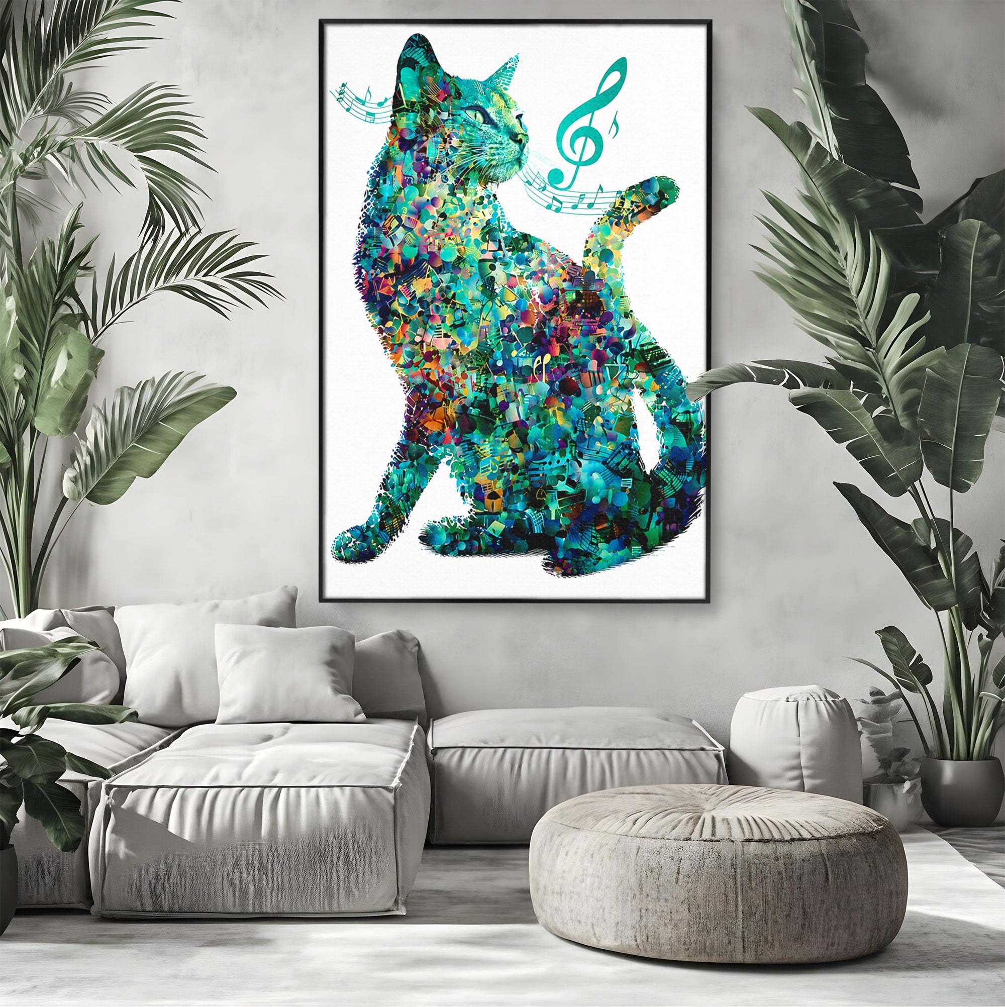 Tablou Canvas Premium LuxCanva® M1598, Pisica Muzicala, Pisica, Muzica, Abstract, Arta Moderna, Living, Culori Vibrante