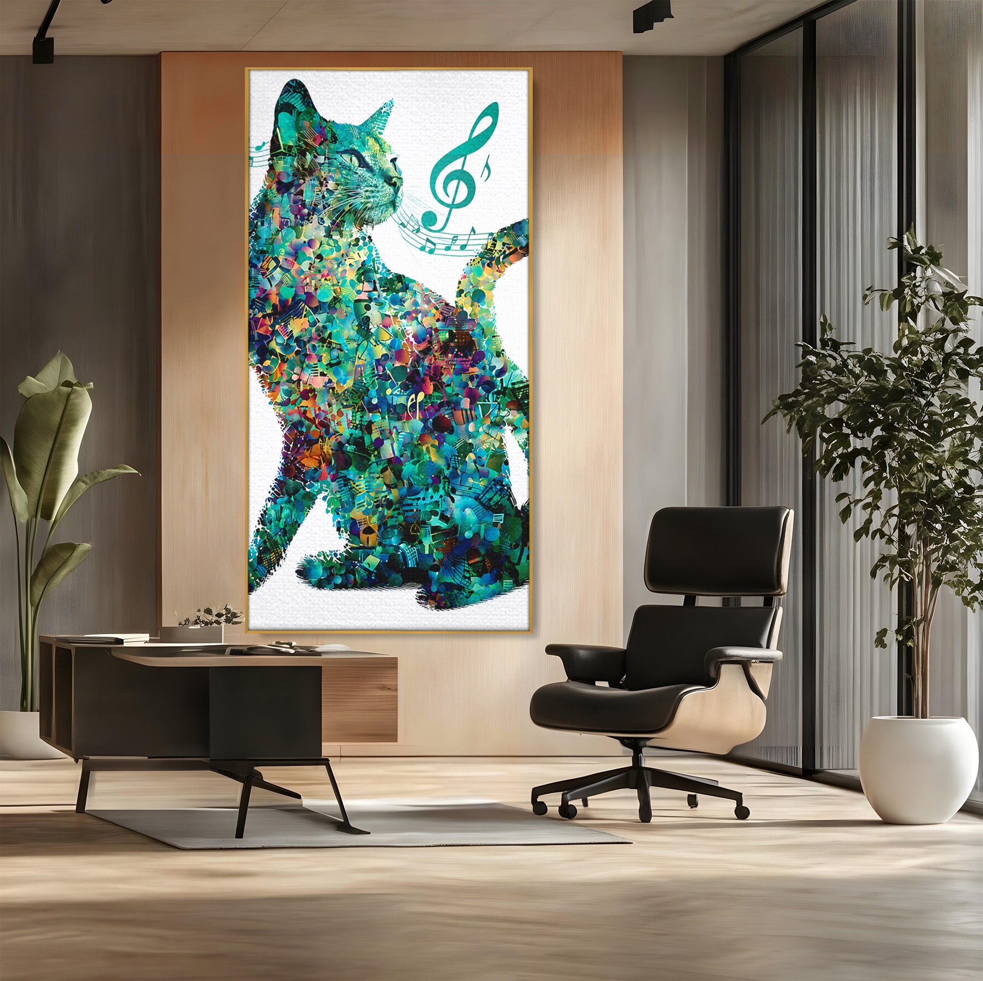 Tablou Canvas Premium LuxCanva® M1598, Pisica Muzicala, Pisica, Muzica, Abstract, Arta Moderna, Living, Culori Vibrante
