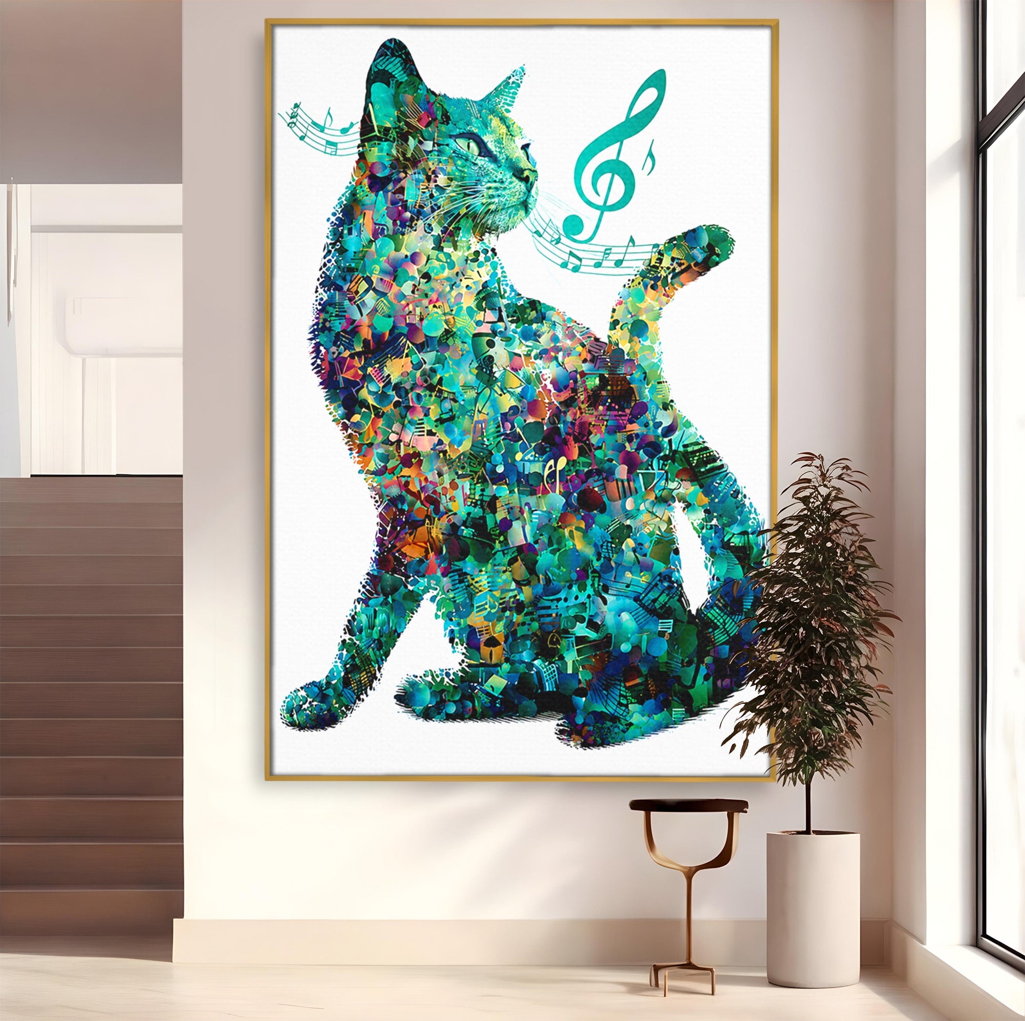 Tablou Canvas Premium LuxCanva® M1598, Pisica Muzicala, Pisica, Muzica, Abstract, Arta Moderna, Living, Culori Vibrante