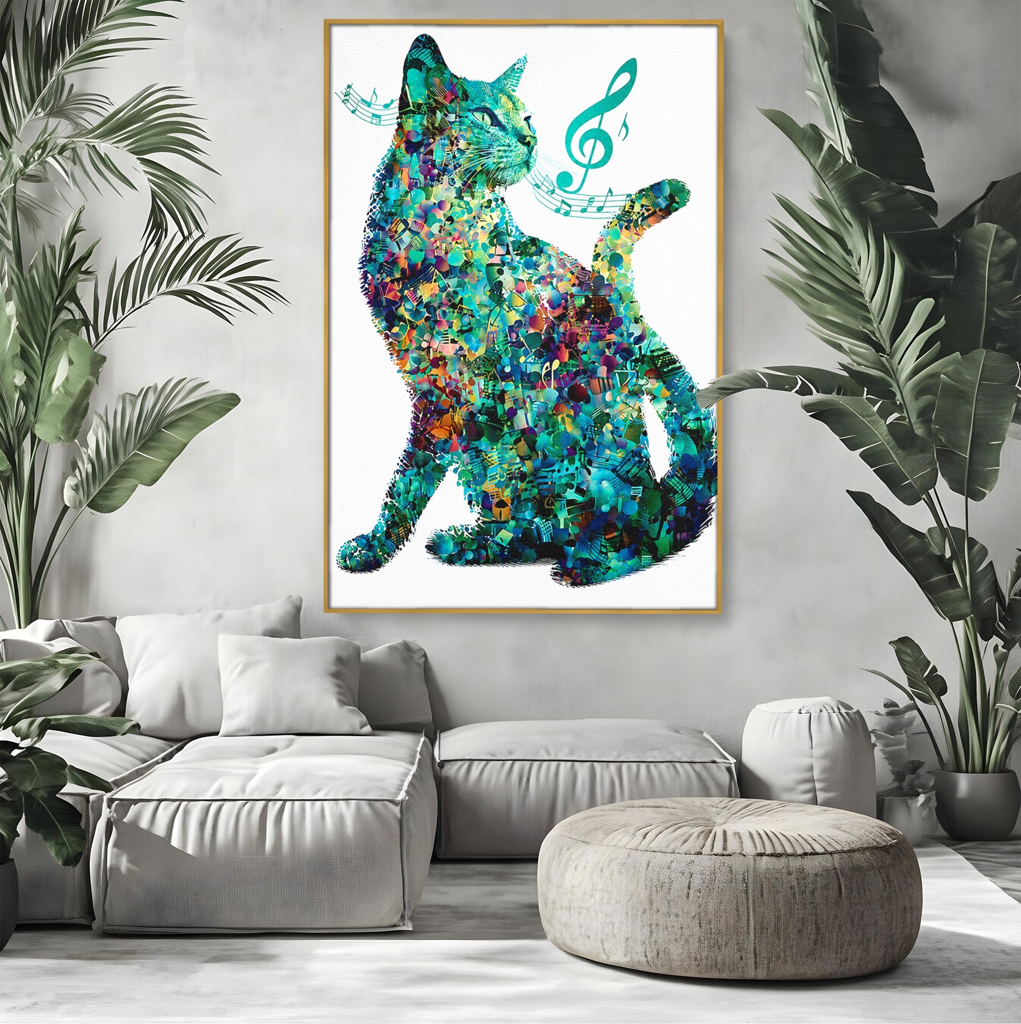Tablou Canvas Premium LuxCanva® M1598, Pisica Muzicala, Pisica, Muzica, Abstract, Arta Moderna, Living, Culori Vibrante