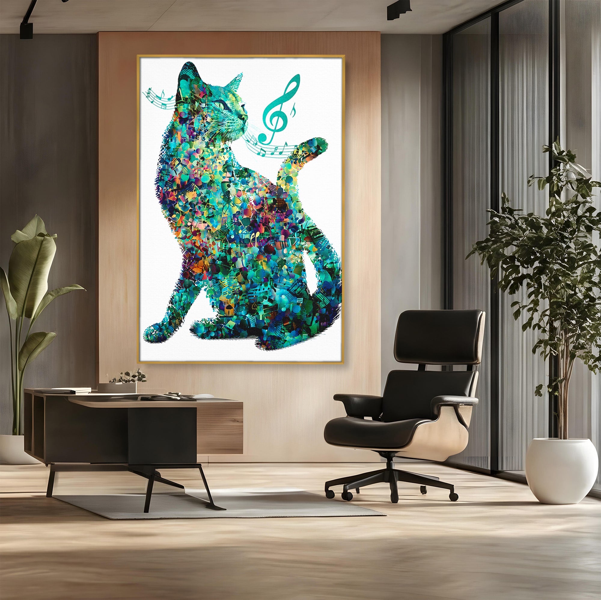 Tablou Canvas Premium LuxCanva® M1598, Pisica Muzicala, Pisica, Muzica, Abstract, Arta Moderna, Living, Culori Vibrante