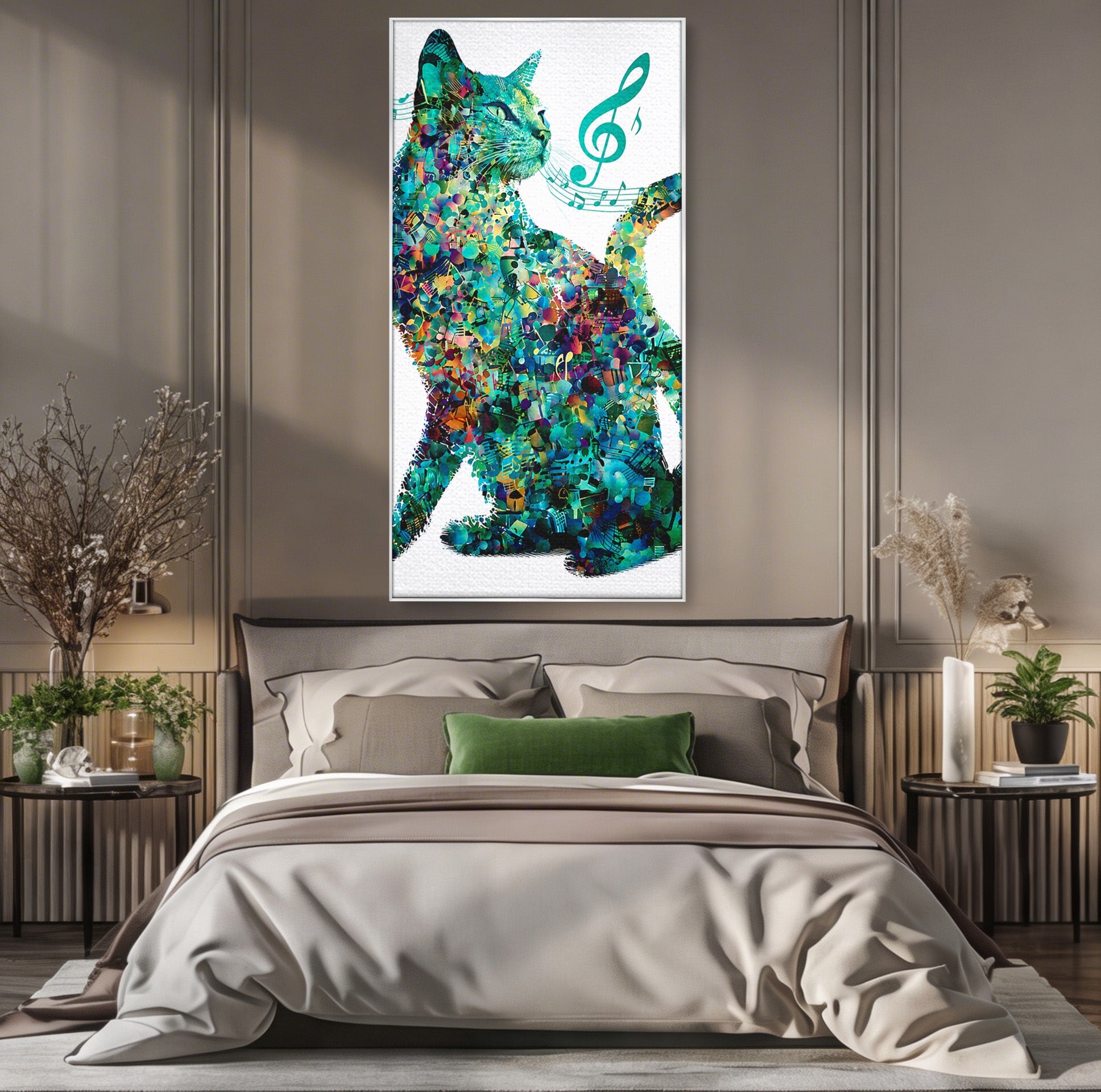 Tablou Canvas Premium LuxCanva® M1598, Pisica Muzicala, Pisica, Muzica, Abstract, Arta Moderna, Living, Culori Vibrante