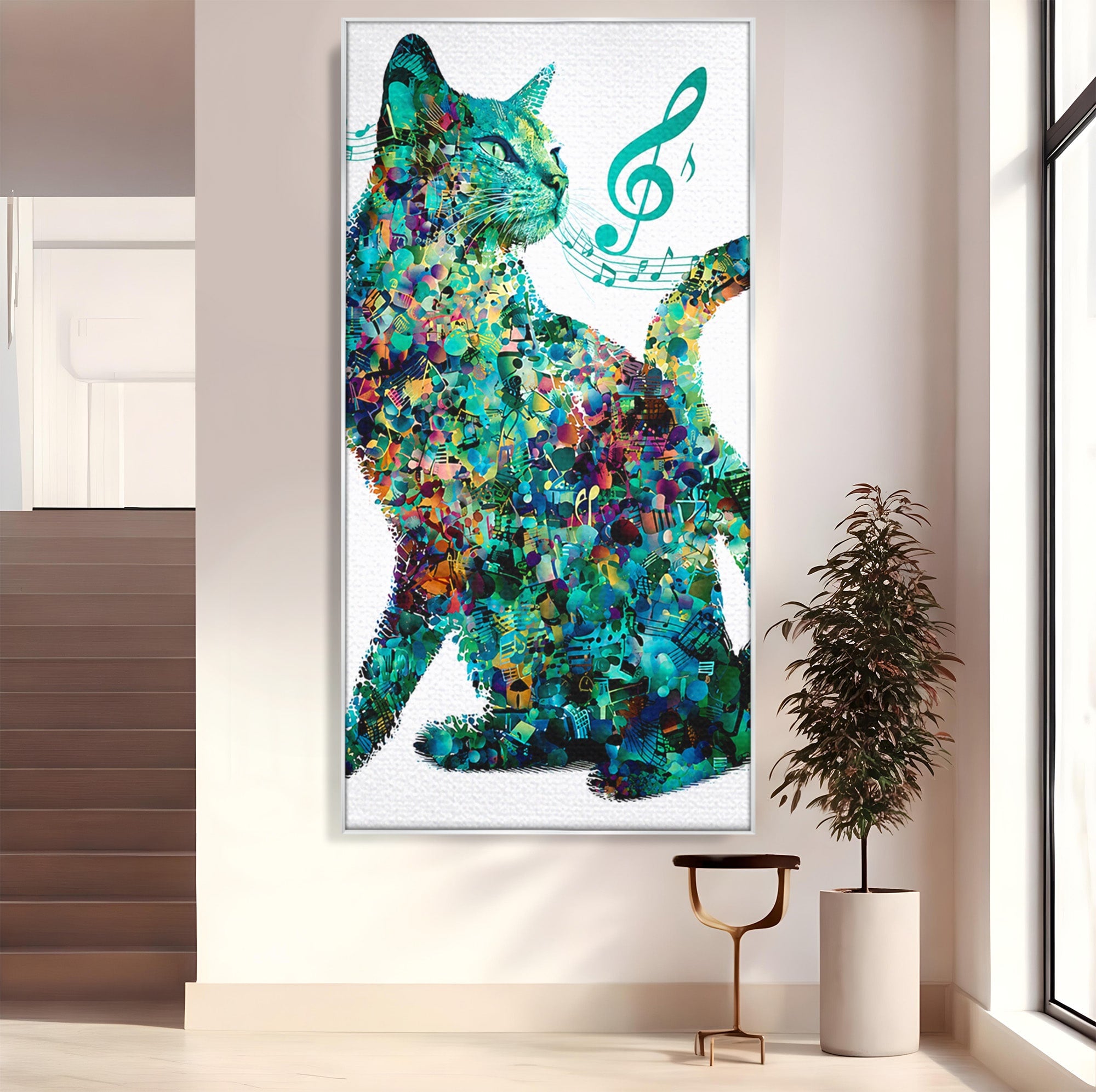 Tablou Canvas Premium LuxCanva® M1598, Pisica Muzicala, Pisica, Muzica, Abstract, Arta Moderna, Living, Culori Vibrante
