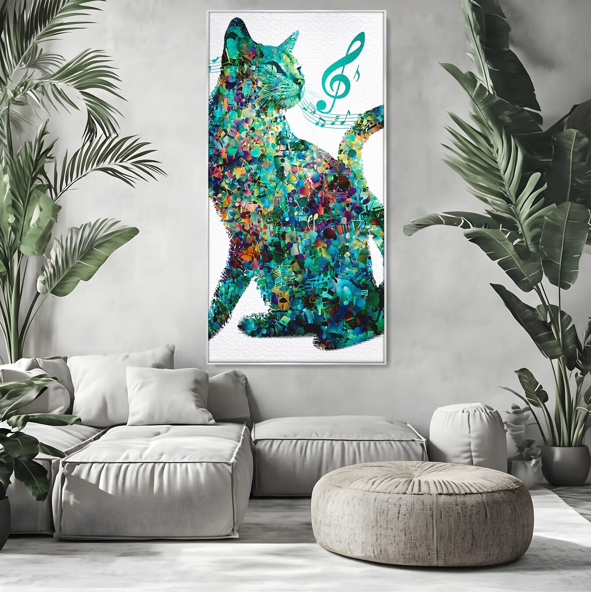 Tablou Canvas Premium LuxCanva® M1598, Pisica Muzicala, Pisica, Muzica, Abstract, Arta Moderna, Living, Culori Vibrante